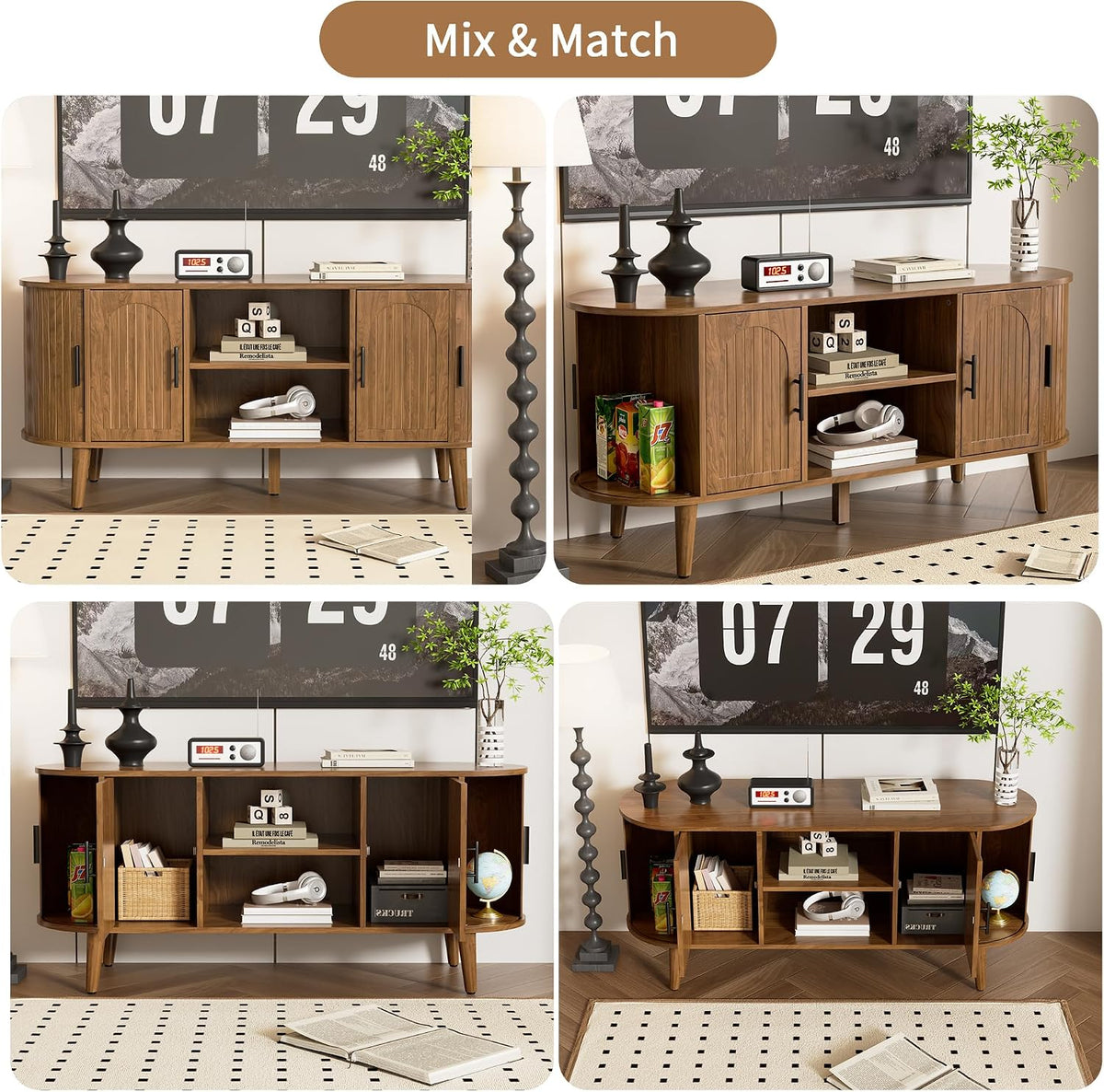 51"Fluted TV Stand for Tvs up to 60" Entertainment Center with Open Storage