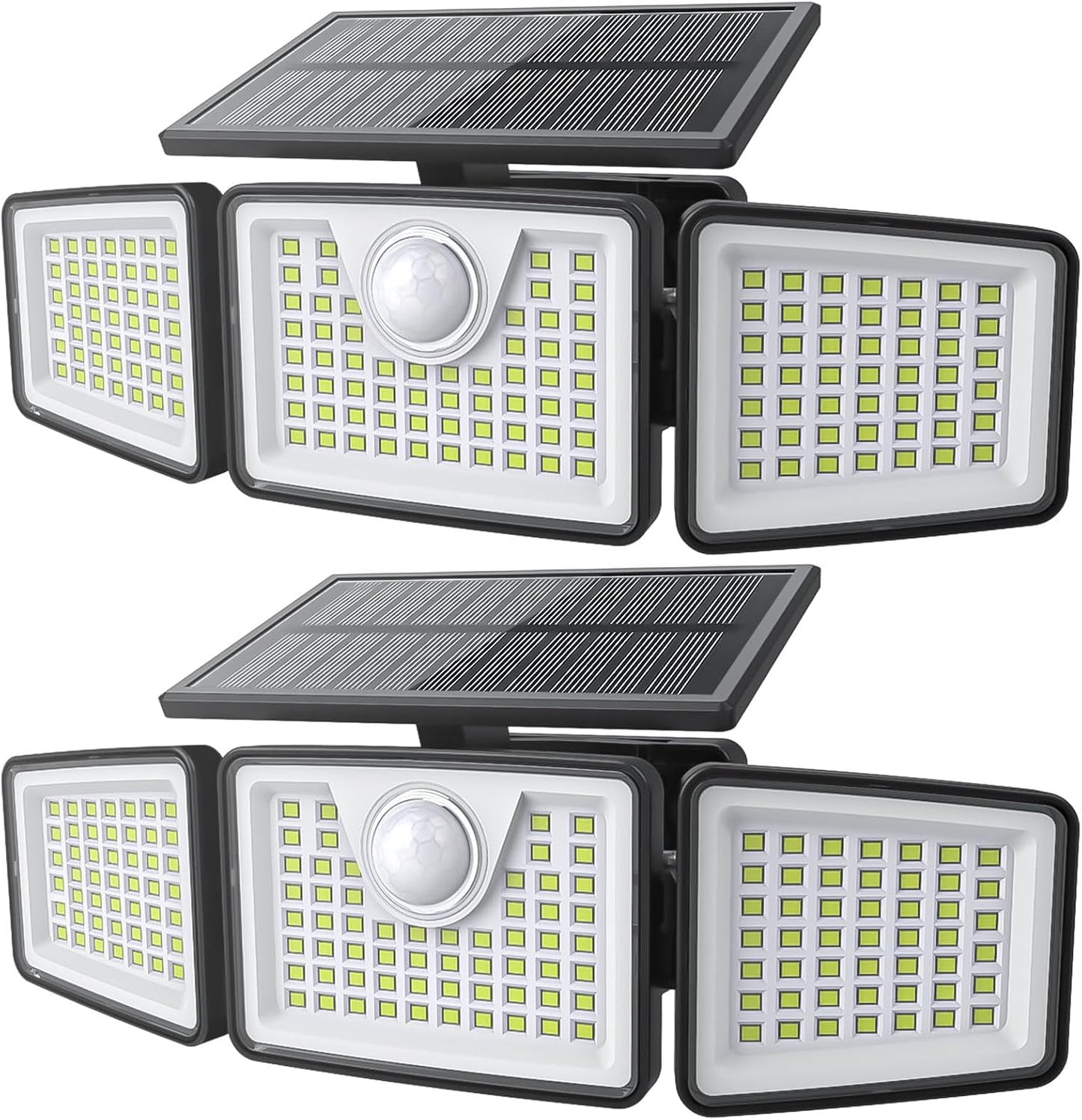 daphino 2500LM Solar Lights Outdoor with Motion Sensor,3 Head 270° Wide Angle Street Area Lights, IP65 Waterproof Security Lighting with 3 Modes(Non-Remote,2 Pcs)
