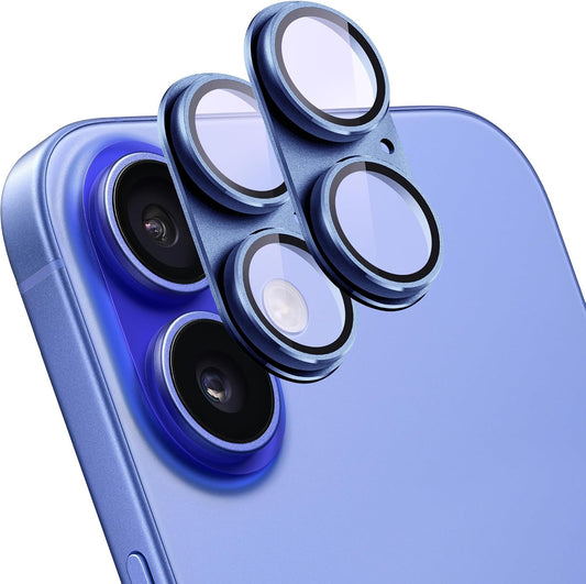 2 Pack Camera Lens Protector for iPhone 16/16 Plus,[Not Easy to Breakn ] AR Tempered Glass Strong Adsorption Metal Camera Cover Screen-Azure