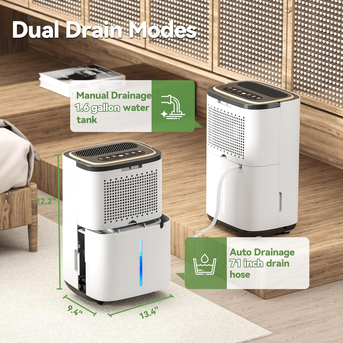 Manistin 5000 Sq.Ft Dehumidifier for Basement with Drain Hose, 52 Pint Dehumidifiers for Home, 3 Modes, Humidity Display & Timer & Child Lock, Large Room Compressor for Bedroom/Bathroom/Laundry