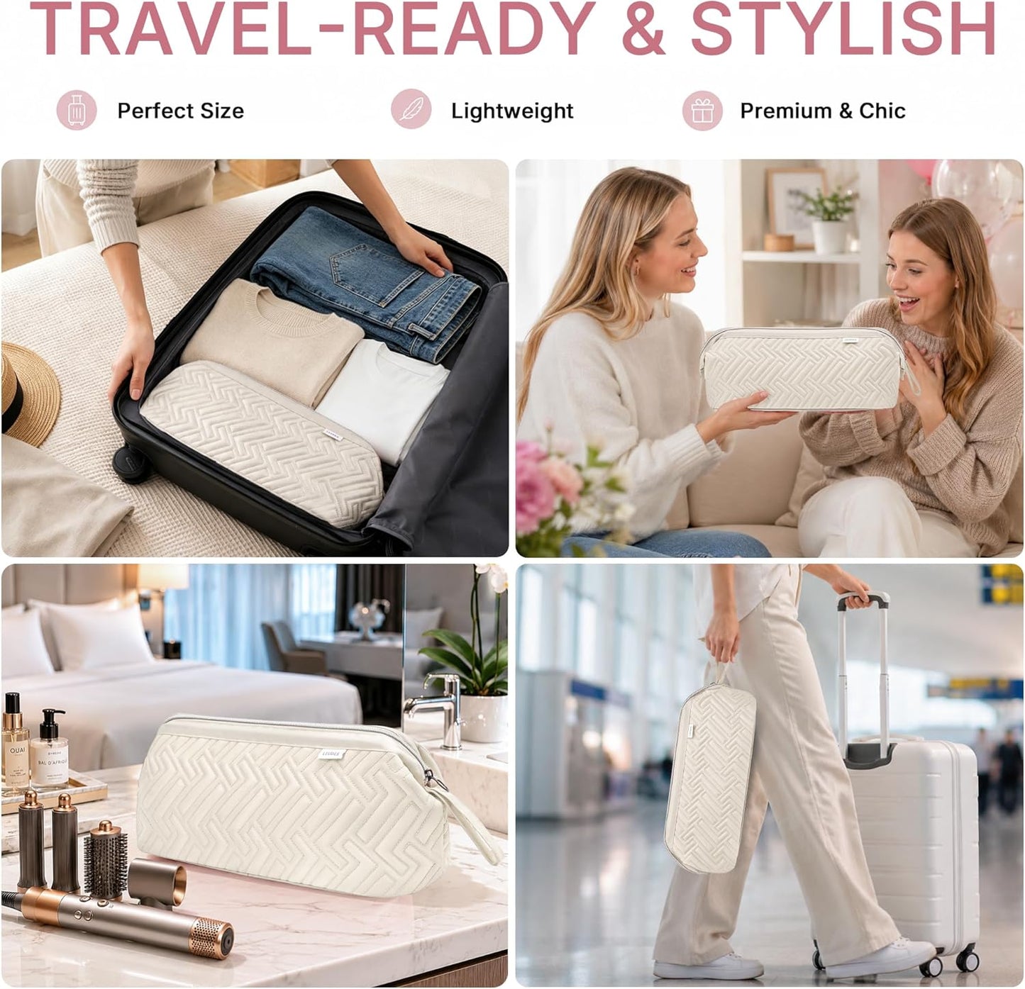Leudes Hair Tools Travel Bag for Shark Flexstyle Carrying Case Portable Shark Hair Air Wrap Dryer Case Waterproof Dustproof Flat Curling Iron Travel Organizer (Beige)