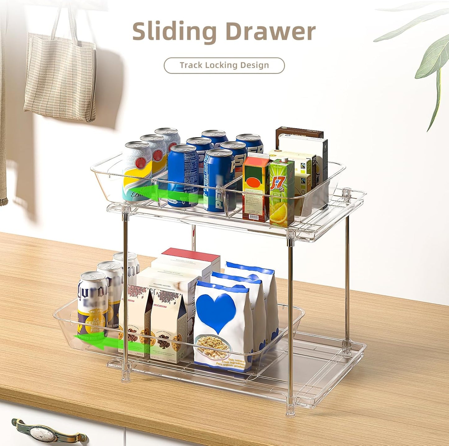 Sevenblue Under Sink Organizer, Bathroom Organizers and Storage, 2 Tier Multi-Use Pull Out Cabinet Organizer with Hang Hooks and Cups (transparent, 4 Pack)