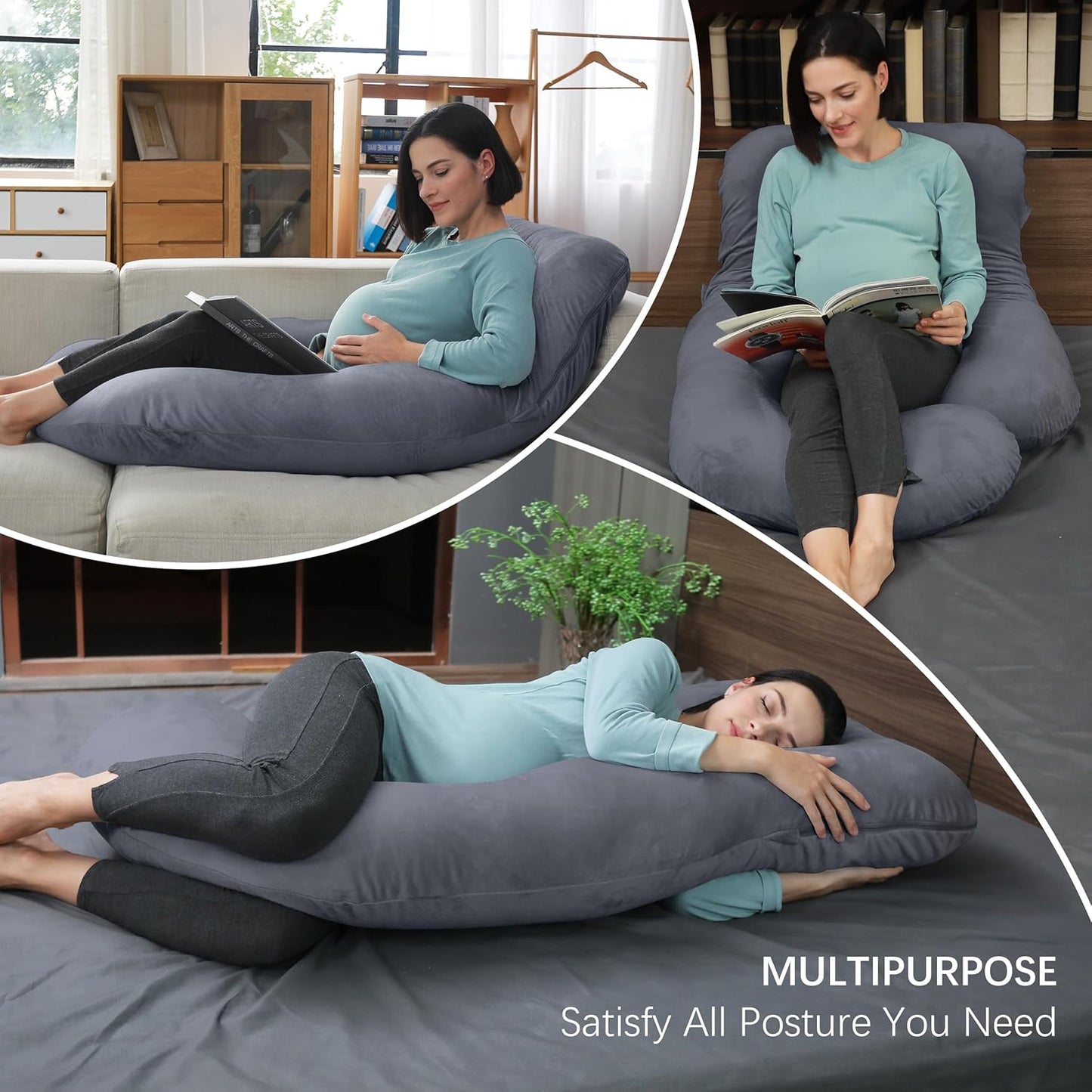 MOON PARK Pregnancy Pillows for Sleeping - U Shaped Full Body Maternity Pillow with Removable Cover - Support for Back, Legs, Belly, Hips - 57 Inch Pregnancy Pillow for Women - Dark Grey