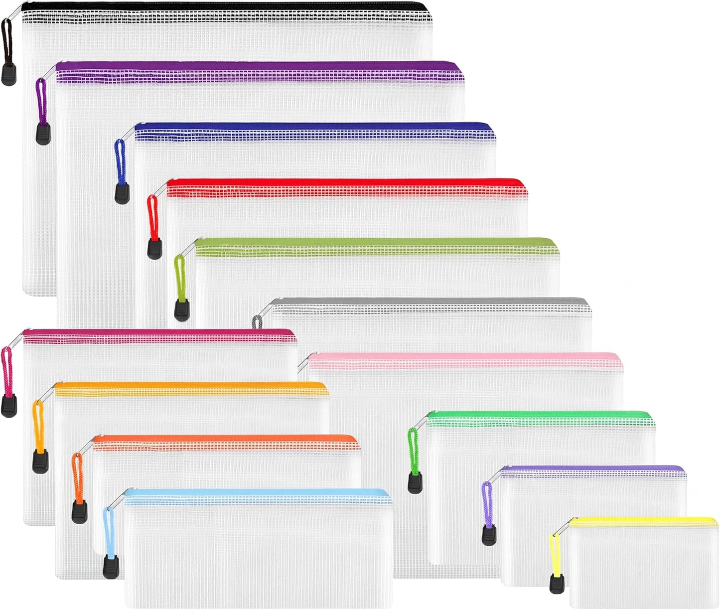 EOOUT 30pcs Mesh Zipper Pouch Bags, 8 Sizes Plastic Zipper Bags, 8 Colors Waterproof Zipper Pouches for Organization, Multipurpose for Travel, School Supplies, Office Appliances and Home Organization