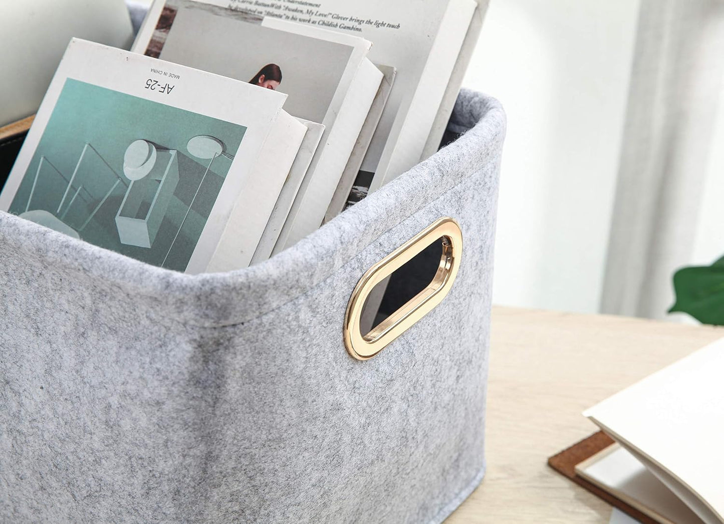 Collapsible Storage Bins Foldable Felt Fabric Storage Basket Organizer Boxes Containers with Handles Metal Handles for Nursery Toys,Kids Room,Clothes,Towels,Magazine (Light grey, 15.9L×11W×9.8H)