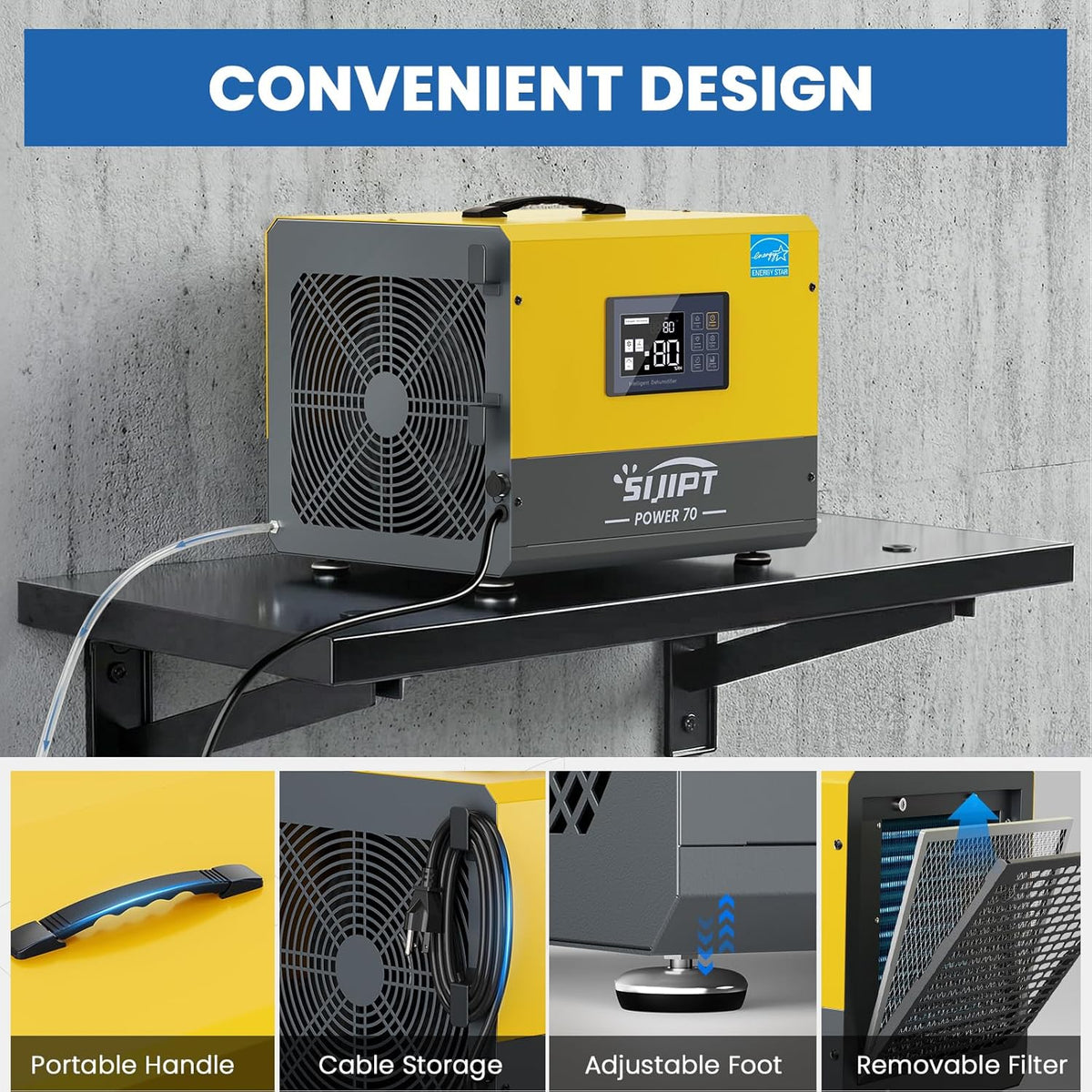 70 Pint Crawl Space Dehumidifier with Pump for 2000 Sq Ft – Energy Star Commercial for Basement, Auto Defrost, Memory Restart, Drain Hose