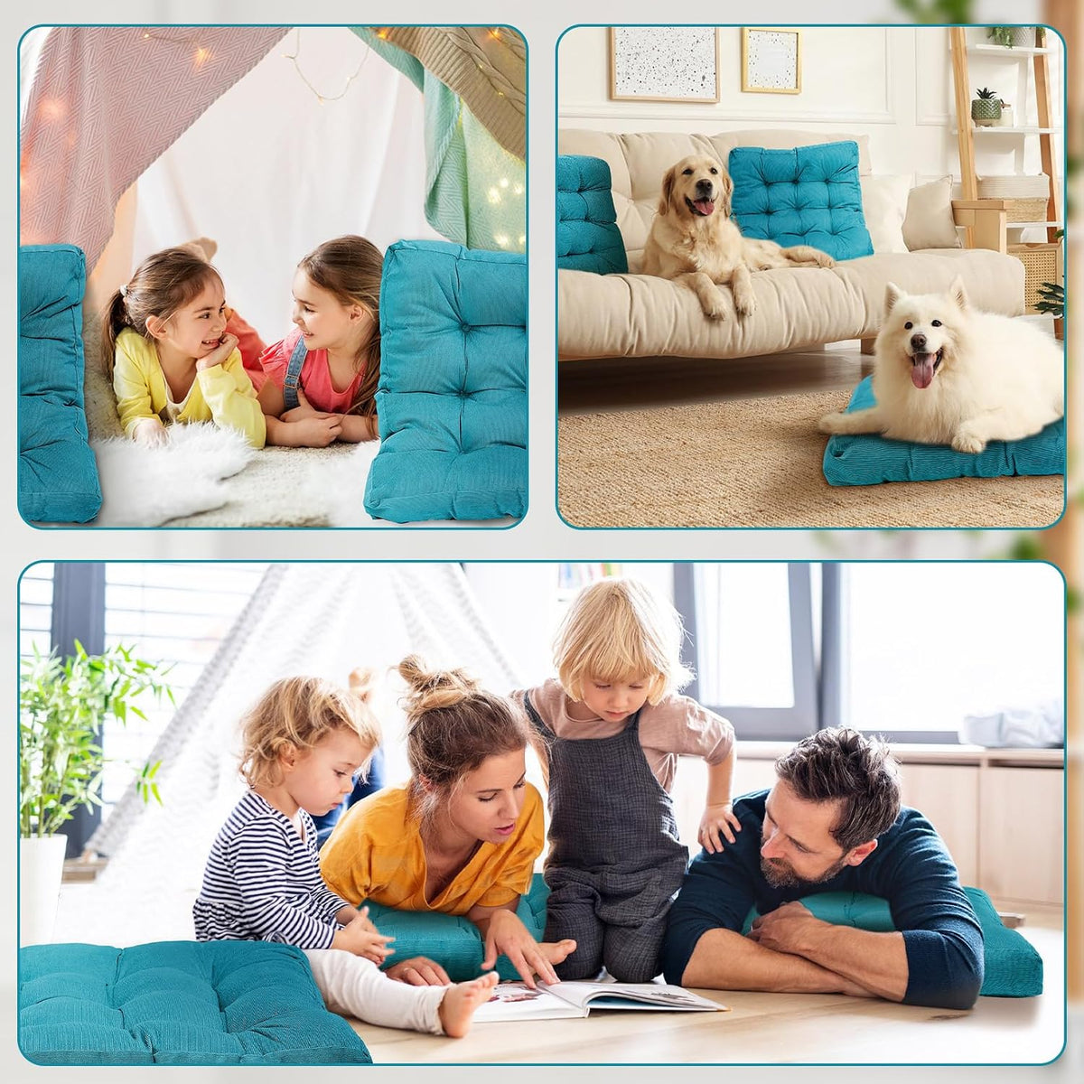 Jerify Blue 4 Pcs Large Floor Pillow Cushion,Square 22 x 22
