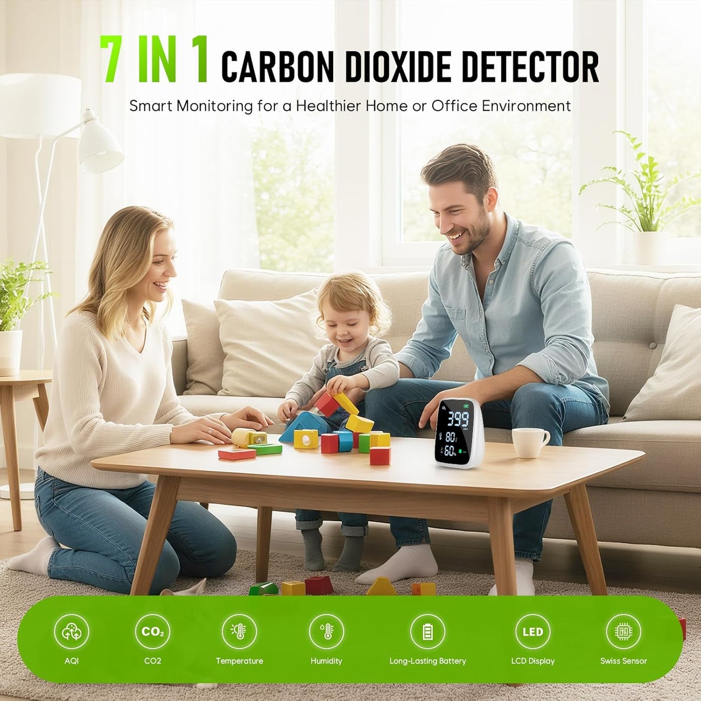 5-in-1 CO2 Carbon Dioxide Detector, Dienmern Portable Air Quality Monitor Indoor, 1600mAh Powerful Battery CO2 Monitor for CO2/Temp/Humidity, LED Display CO2 Detector for Travel/Office/Home/Grow Tents