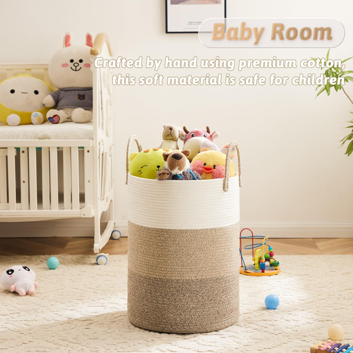 Artfeel Laundry Basket,Woven Cotton Rope Laundry Hamper,40L for Decorative Storage of Dirty Clothes,Toys and Blankets in Bathroom,Bedroom and Living Room