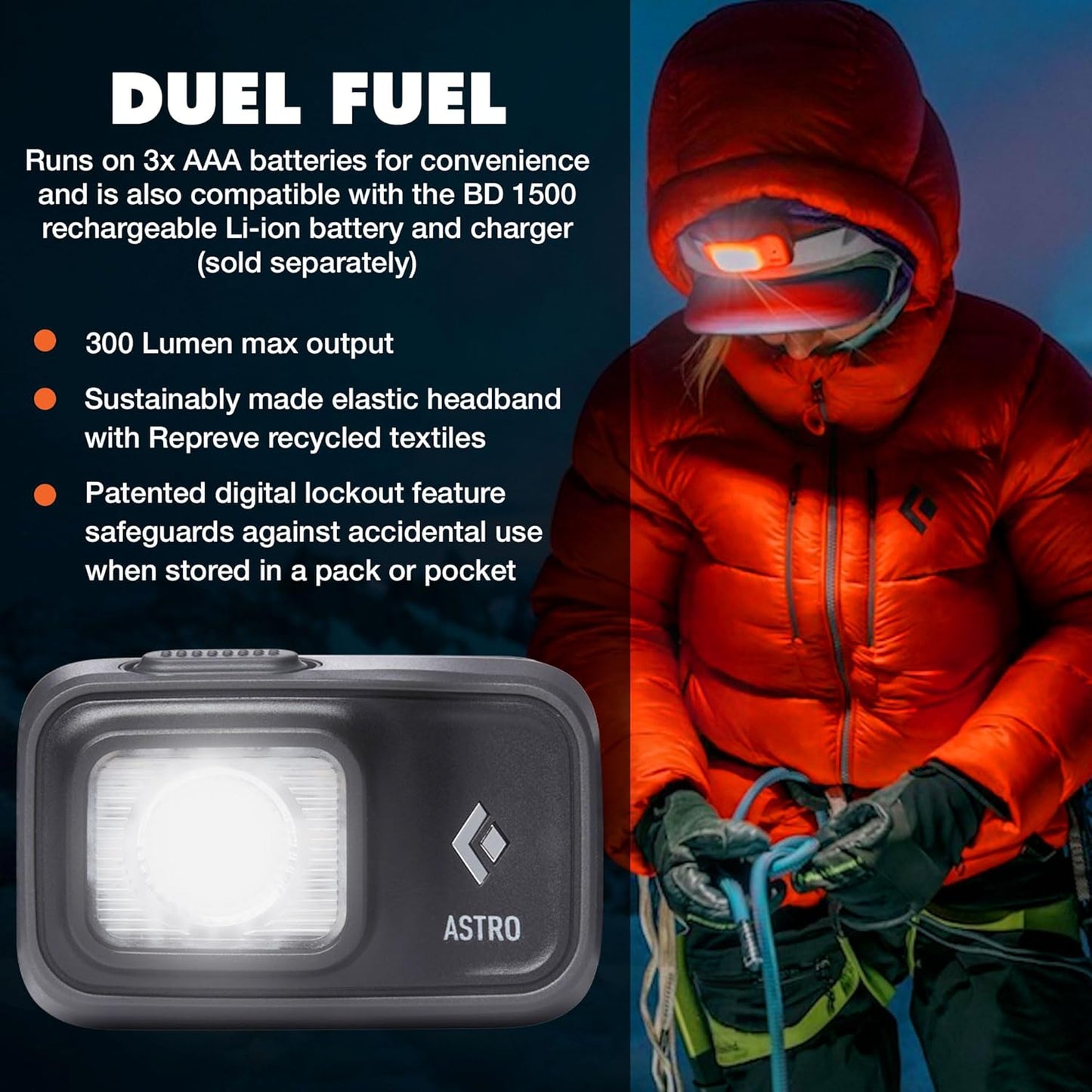 BLACK DIAMOND Astro 300 Headlamp | 300 Lumens Brightness | 3X AAA Battery Operated (Included) | Compact & Lightweight | Graphite