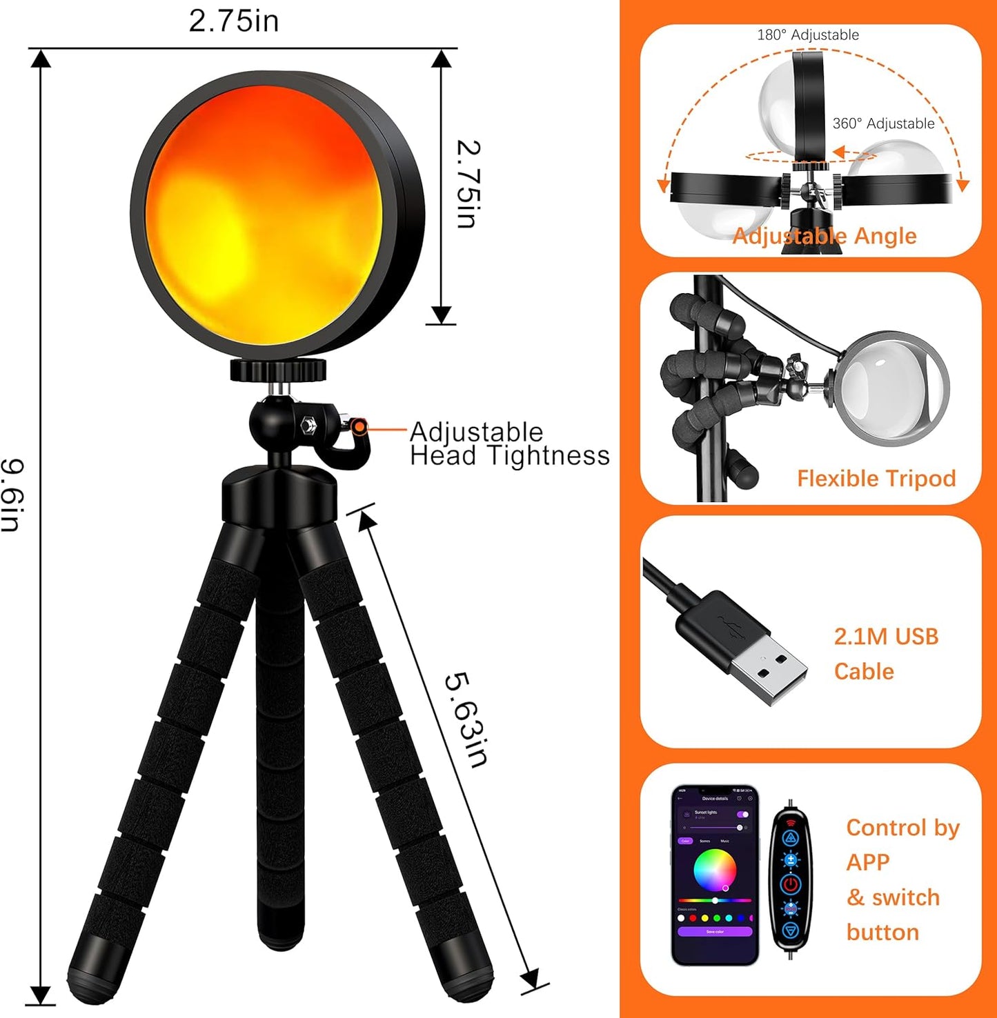 Sunset Lamp, Sun Light Projector for Aesthetic Room Decor,RGB Color Changing Night Light Mood Lighting for Bedroom,Gifts for Girl Kid Adults, 360°Rotation LED Light for Party TikTok Live Photography