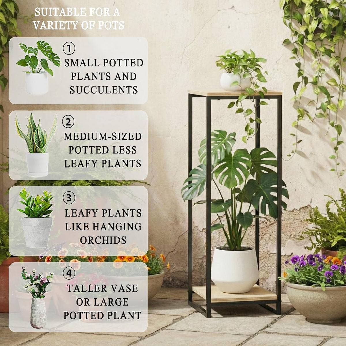 34" Tall 2-Tier Corner Plant Stand Indoor, Light Oak