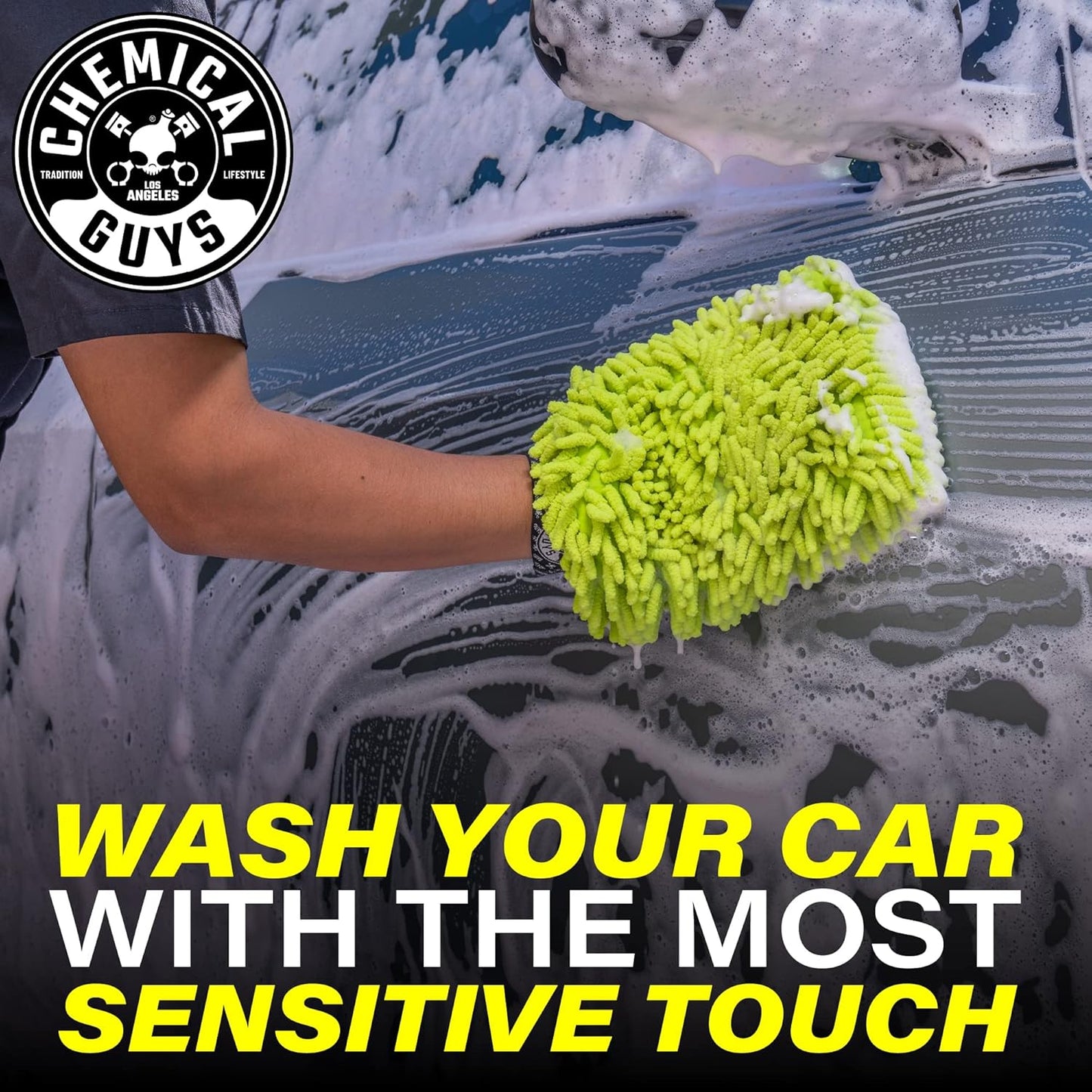 Chemical Guys Chenille Premium Scratch-Free Microfiber Wash Mitt for Car Washing - 2 Pack, Lime Green, Ultra-Soft Car Wash Gloves, Swirl-Free Finish, Safe for Trucks, SUVs, Motorcycles, and More