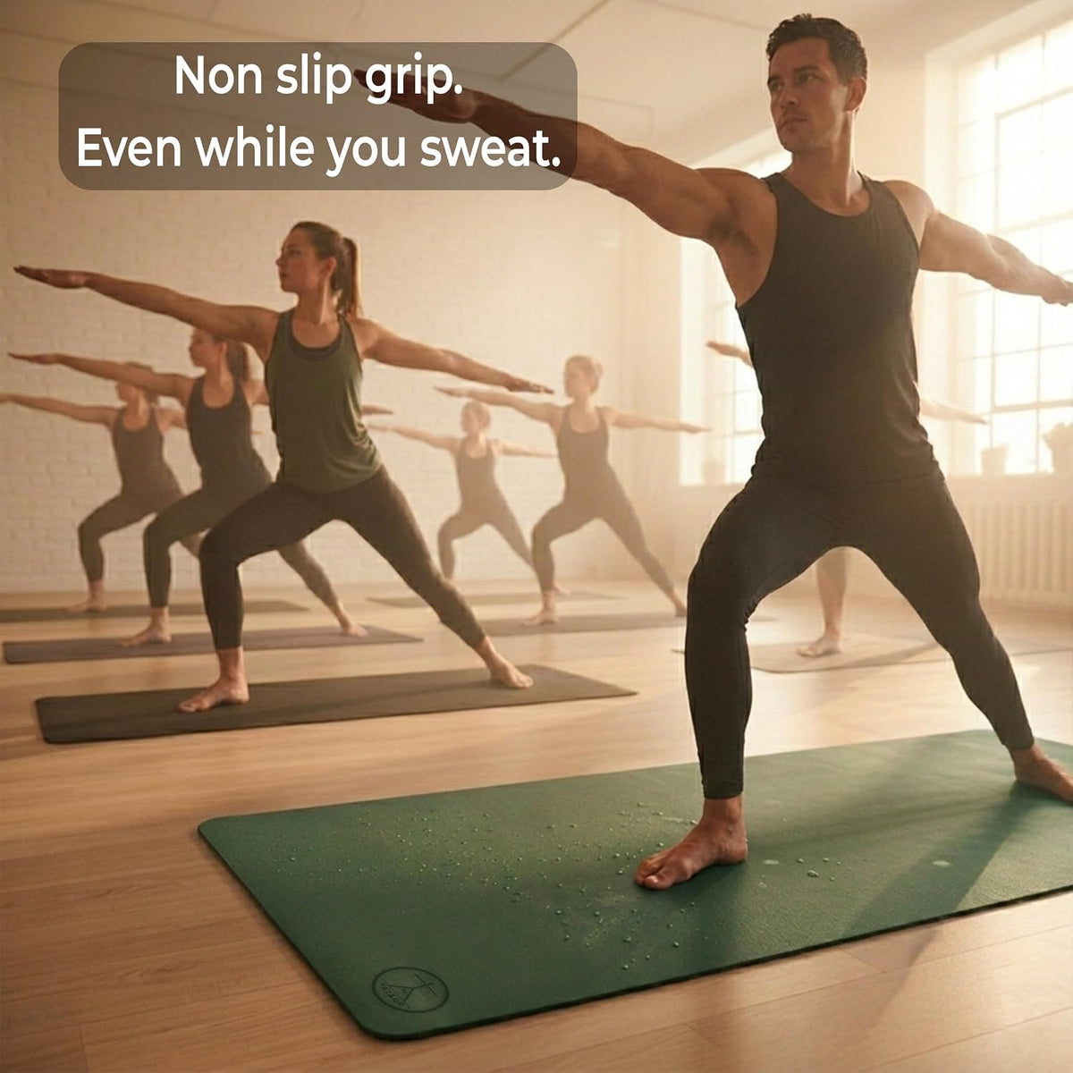 Tatago Hot Yoga Mat Non Slip-Professional Grade Natural Rubber Yoga Mat, Pliates Mat, Stretching Mat or exercise mats for home workout. Nonslip for Hot and Sweaty Classes. Includes Yoga Strap for Carrying and Stretching too.