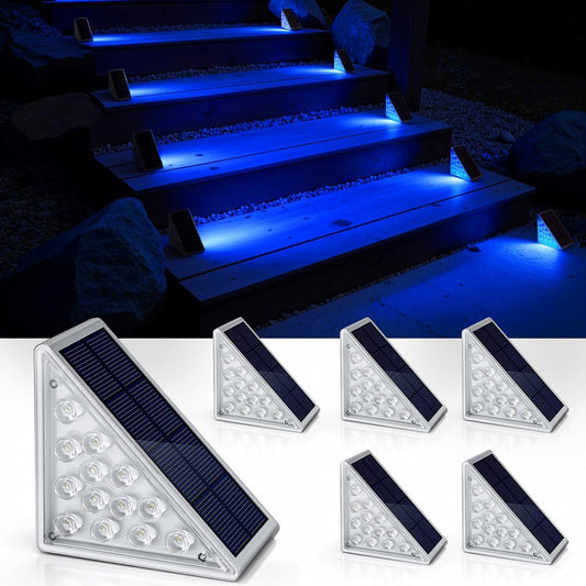 NIORSUN Solar Step Lights,6 Pack Blue LED Outdoor Step Lights, Stair Lights Outdoor for Patio, Fence, Yard, Walkway, Solar Powered Auto On/Off, IP67 Waterproof, Easy Install