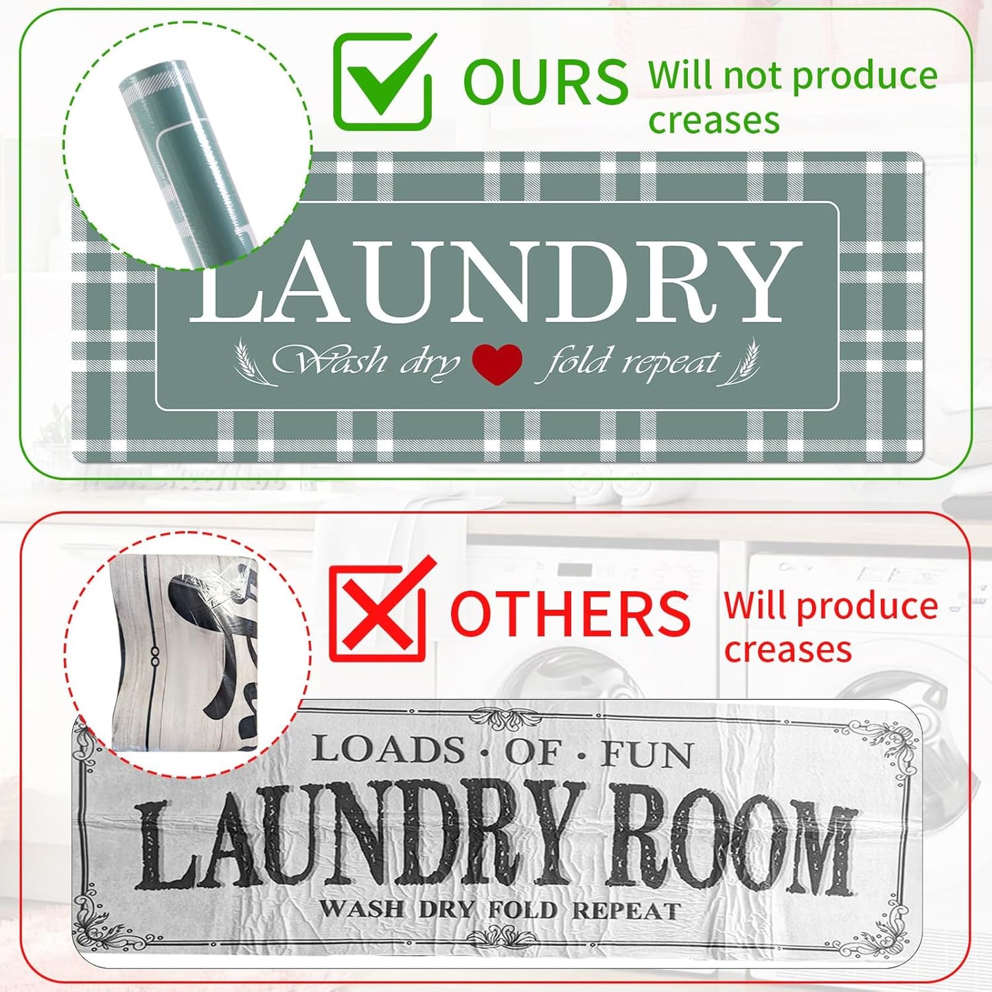 XLHOMO Laundry Room Rug Runner, 17"x47" Buffalo Plaid Non Slip Teal Laundry Rugs, Farmhouse Washable Floor Laundry Mats for Laundry Room, Mudroom, Kitchen, Washroom, Bathroom, Entryway Rugs Decor