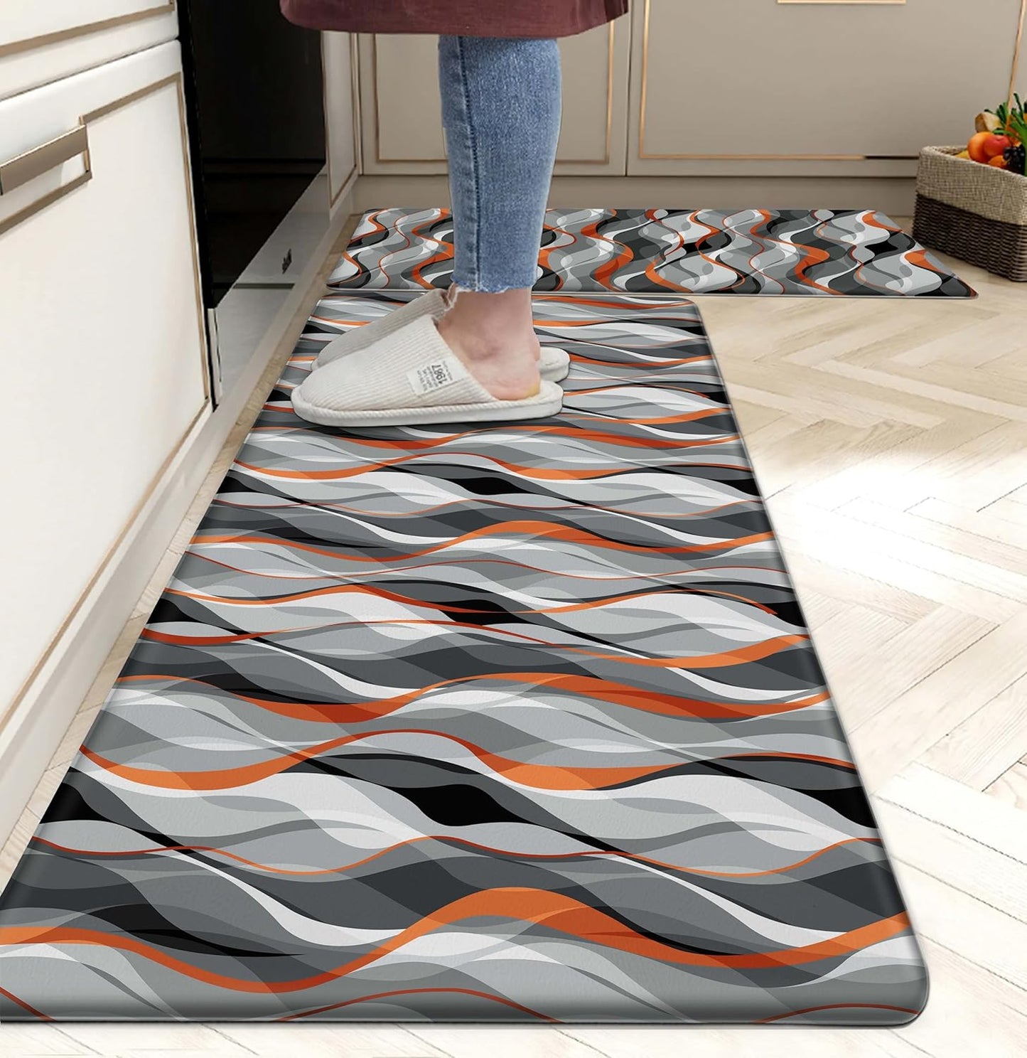 Kitchen Mats for Floor Colorful kitchen rugs Cool Wooden Abstract Anti Fatigue Kitchen Mats Waterproof Floor Mats Cushioned Non-Skid Standing Mats for Laundry, Sink, Set of 2,17.3 x 28+17.3 x 47 Inch