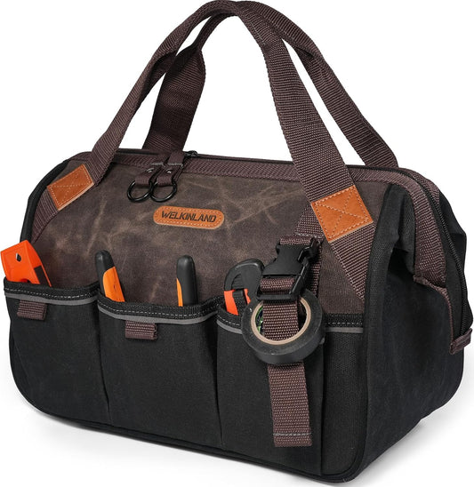 WELKINLAND 18 Pockets Electrician Tools Bag, Waxed Canvas Tool Bag For Men