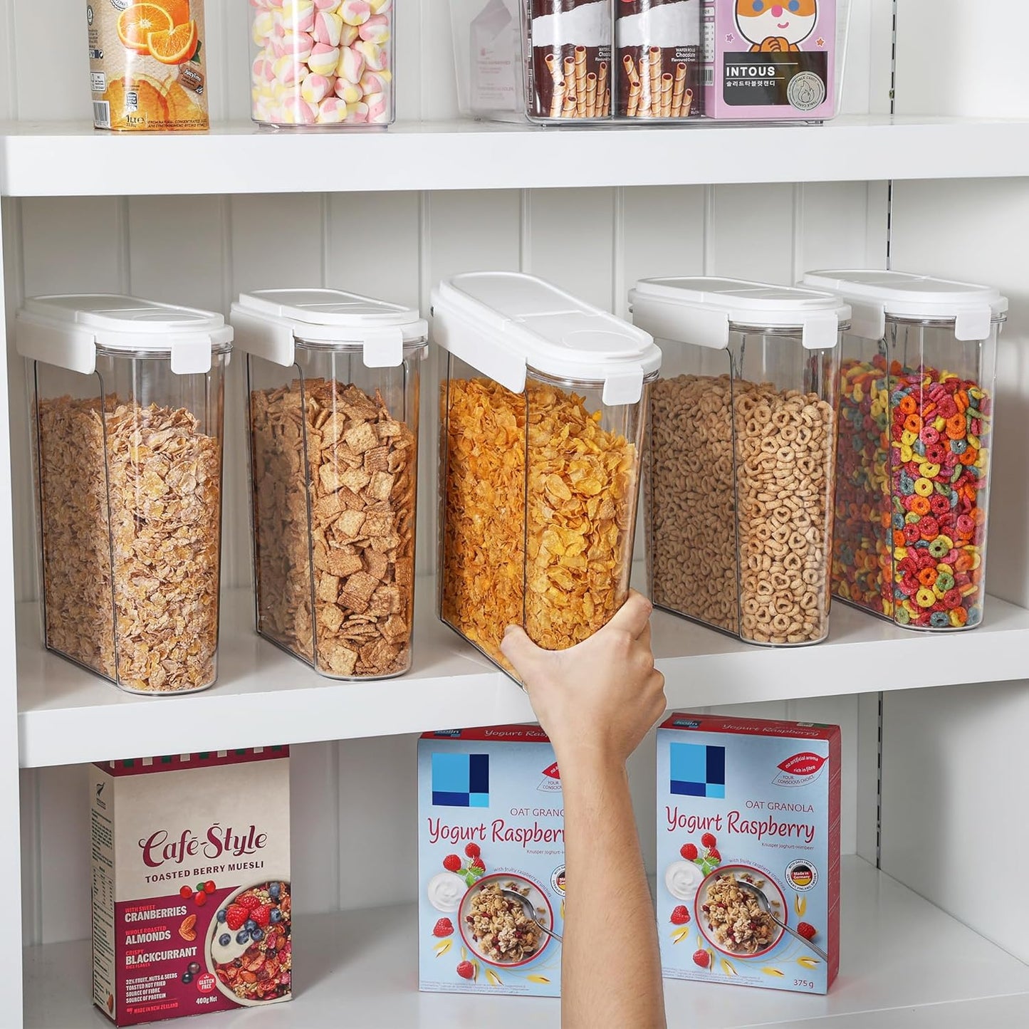 Vtopmart Cereal Containers Set, 3 PCS Airtight Food Storage Container with Flip-Top Lids, Plastic Organizer Dispenser for Kitchen, Pantry Organization (135.2oz/4L)