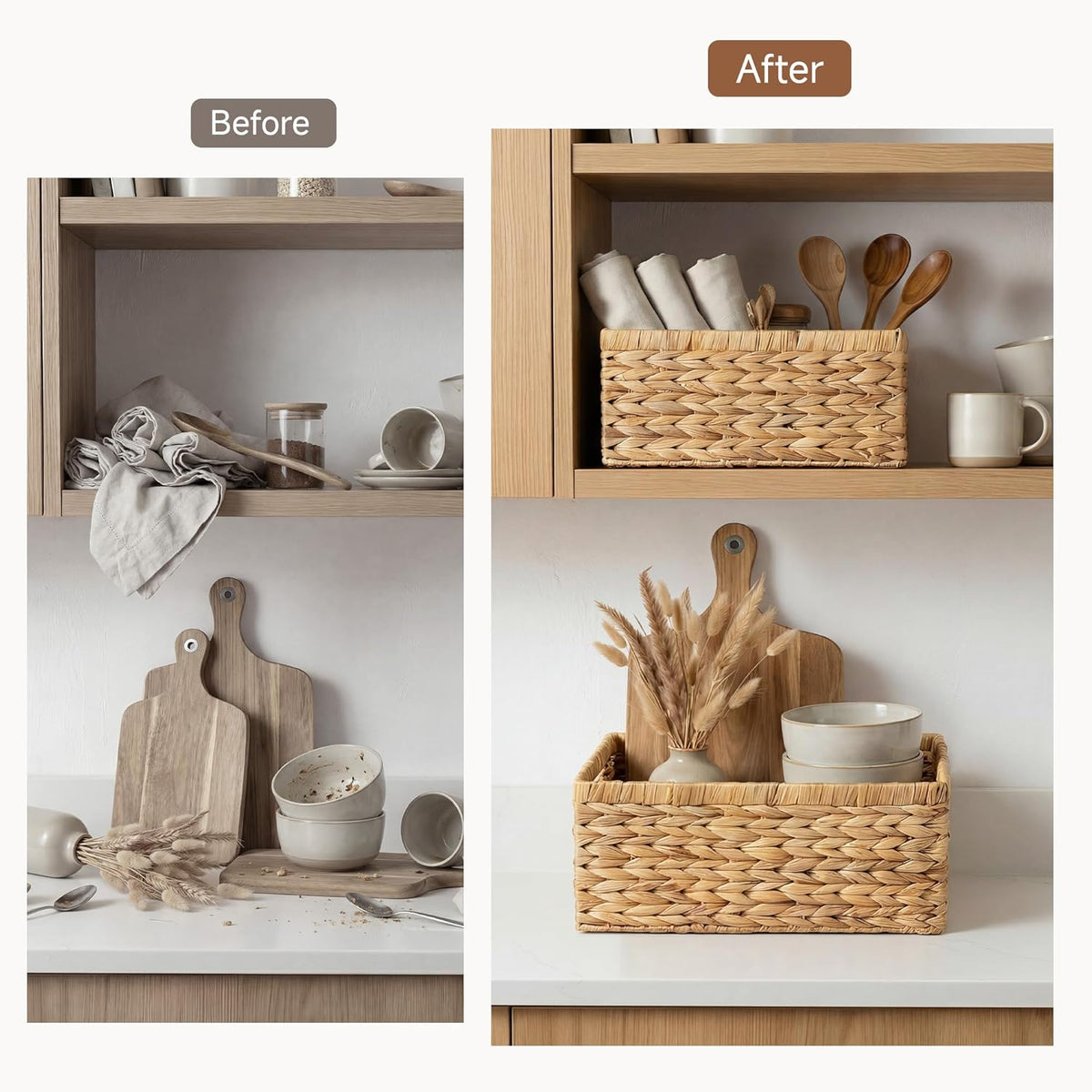StorageWorks Wicker Storage Baskets for Shelves, Hyacinth Baskets, 2-Pack