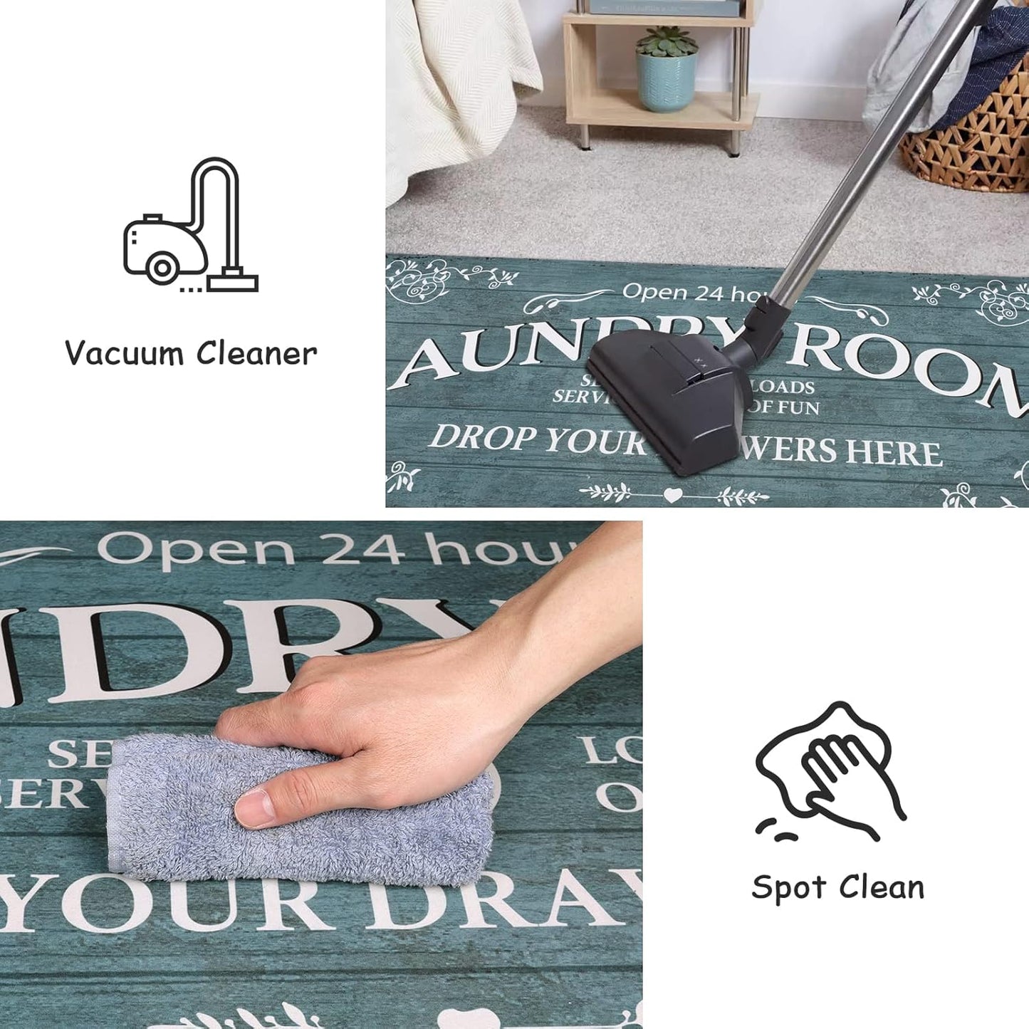 Lahome Remi Farmhouse Laundry Room Rug Runner 20"x59" Laundry Rugs and Mats for Laundry Room Non Slip Washable Floor Carpet Runner Rug for Washroom Mudroom Kitchen Bathroom Hallway Decor, Cyan