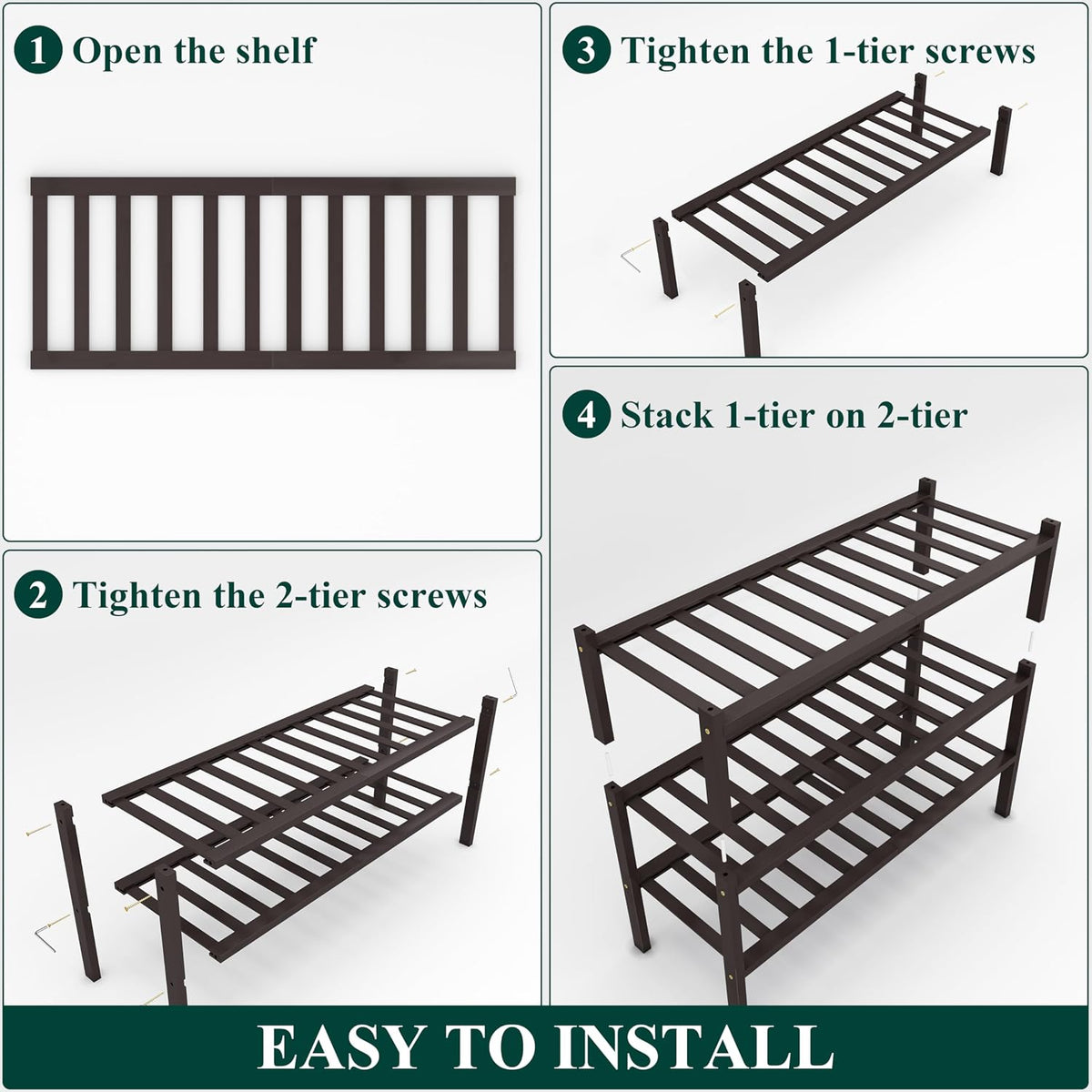 Smiry Bamboo Shoe Rack, 12 Vertical Slats, 3 Tier - 26.8" Wide, Brown