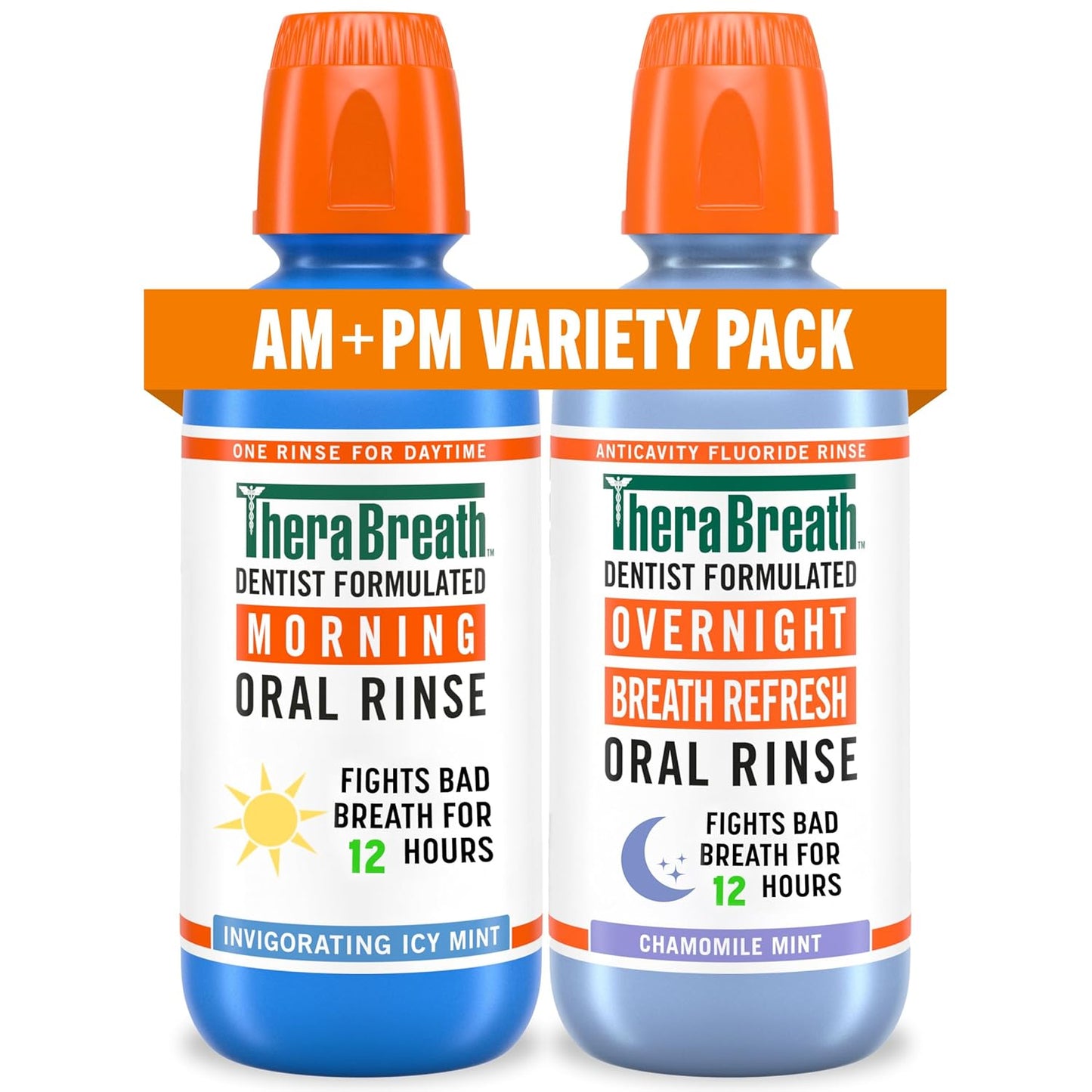 TheraBreath AM + PM Mouthwash Bundle, Morning & Overnight Rinses, 16 fl oz (2-Pack)