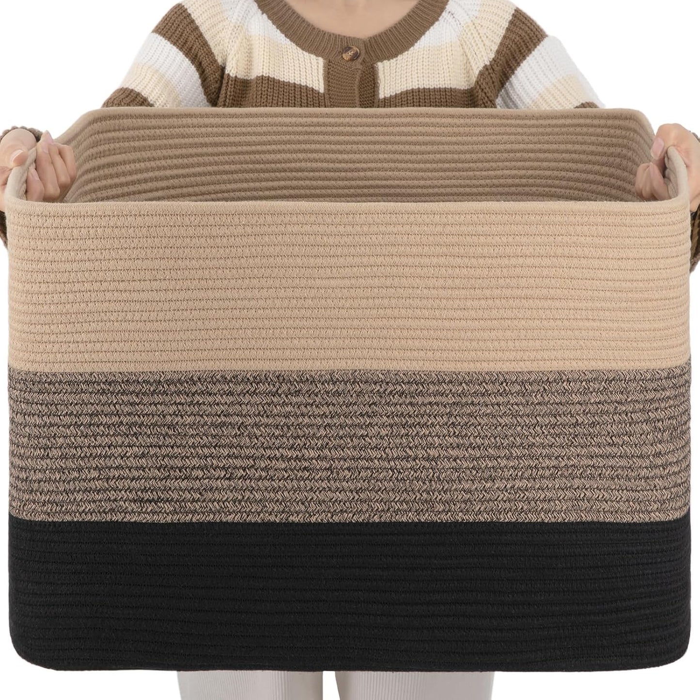 OIAHOMY Blanket Basket Laundry Basket Dog Toy Basket 108L Gradient Black | Large Storage Basket,Baby Basket,Toy Storage,Woven Rope Basket for Blankets,Blanket Storage for Living Room