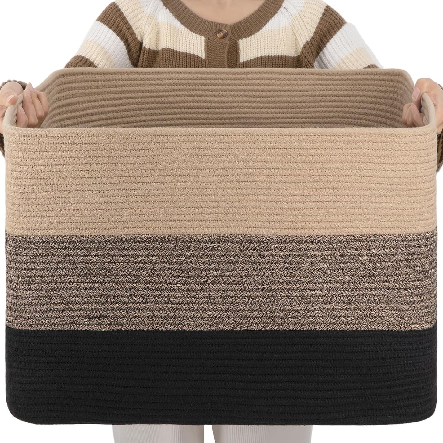 OIAHOMY Blanket Basket Laundry Basket Dog Toy Basket 108L Gradient Grey | Large Storage Basket,Baby Basket,Toy Storage,Woven Rope Basket for Blankets,Blanket Storage for Living Room