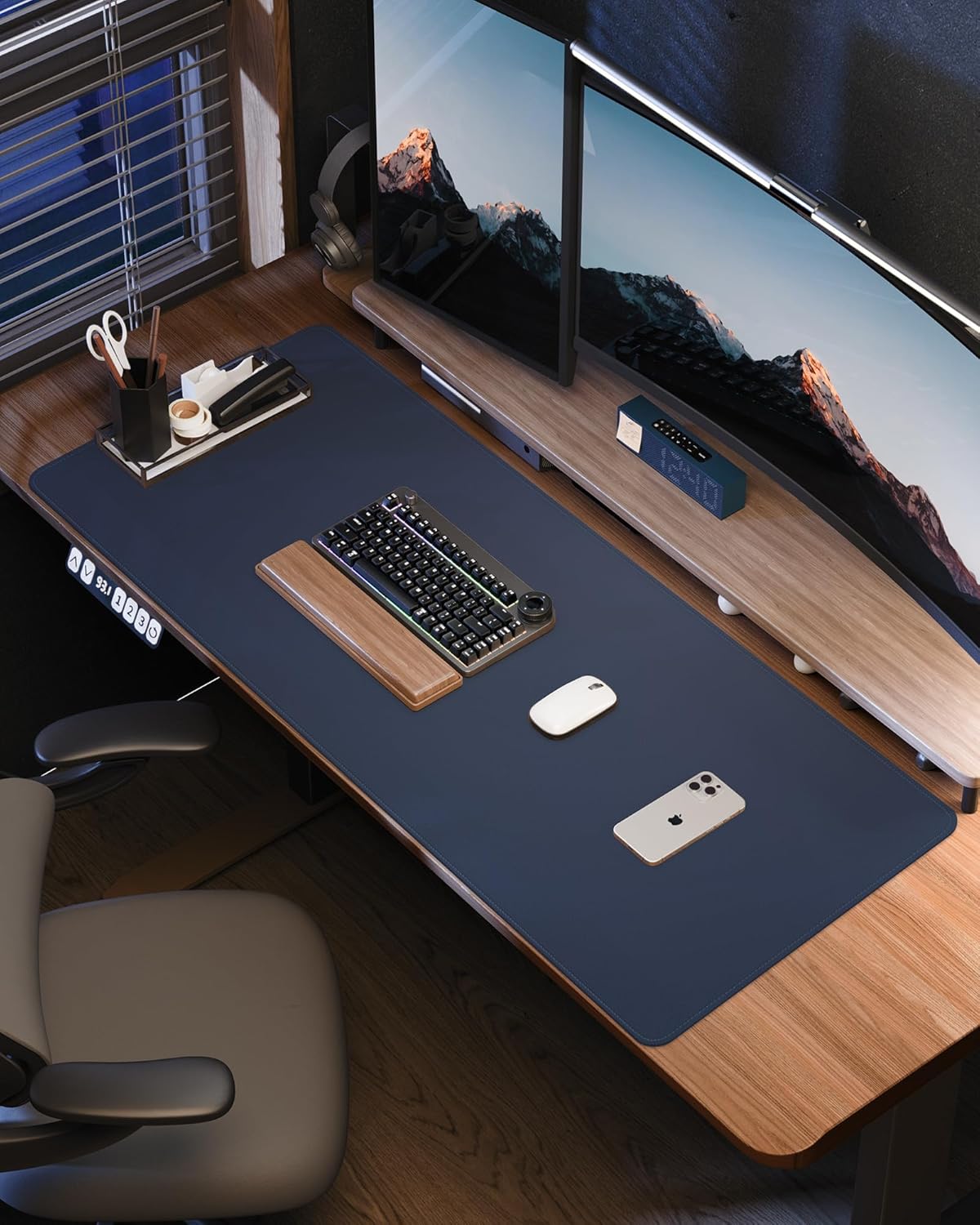 AFIING Leather Desk Pad Protector, 48" x 17", Midnight Blue
