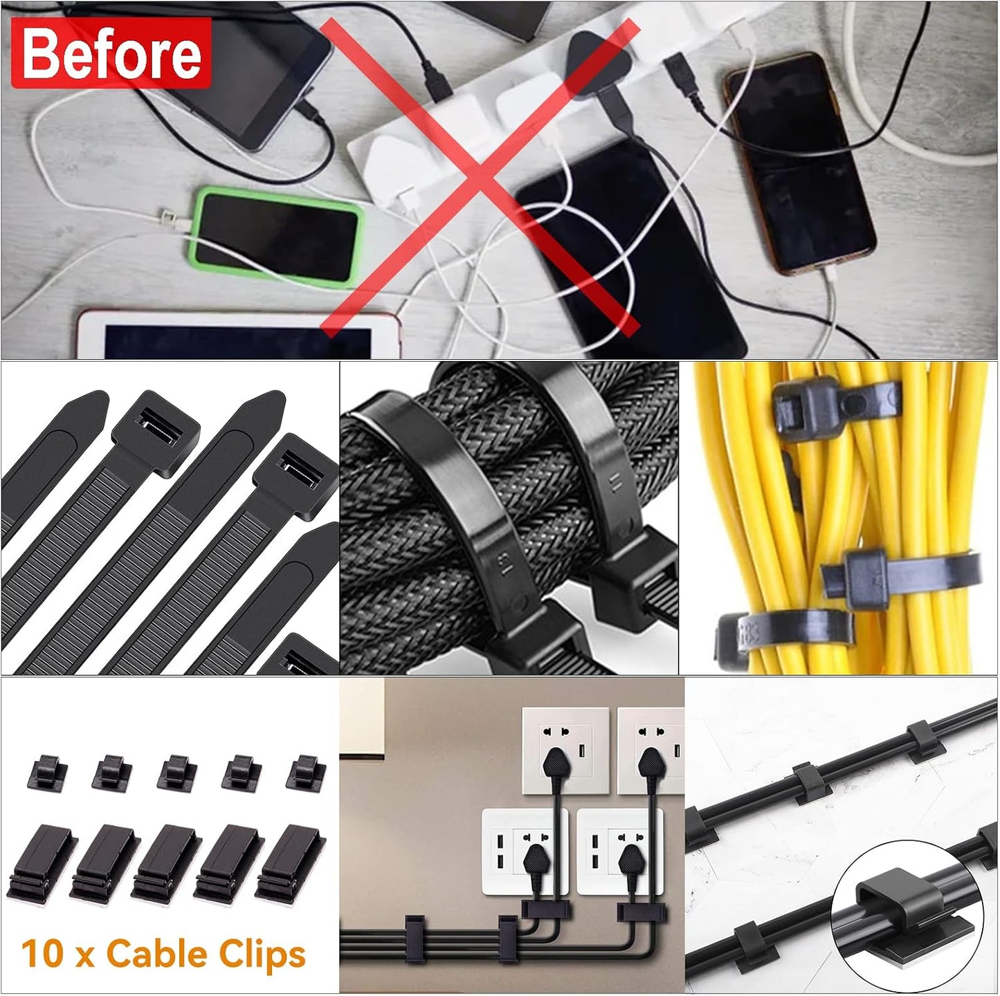 128PCS Cable Management Box 3Pack Cable Management Kit for Power Strip to Hide Wires,Cord Hider Boxes,Cord Box Safe ABS Material Wire Organizer of Cable Clips Sleeve for Home & Office, Black