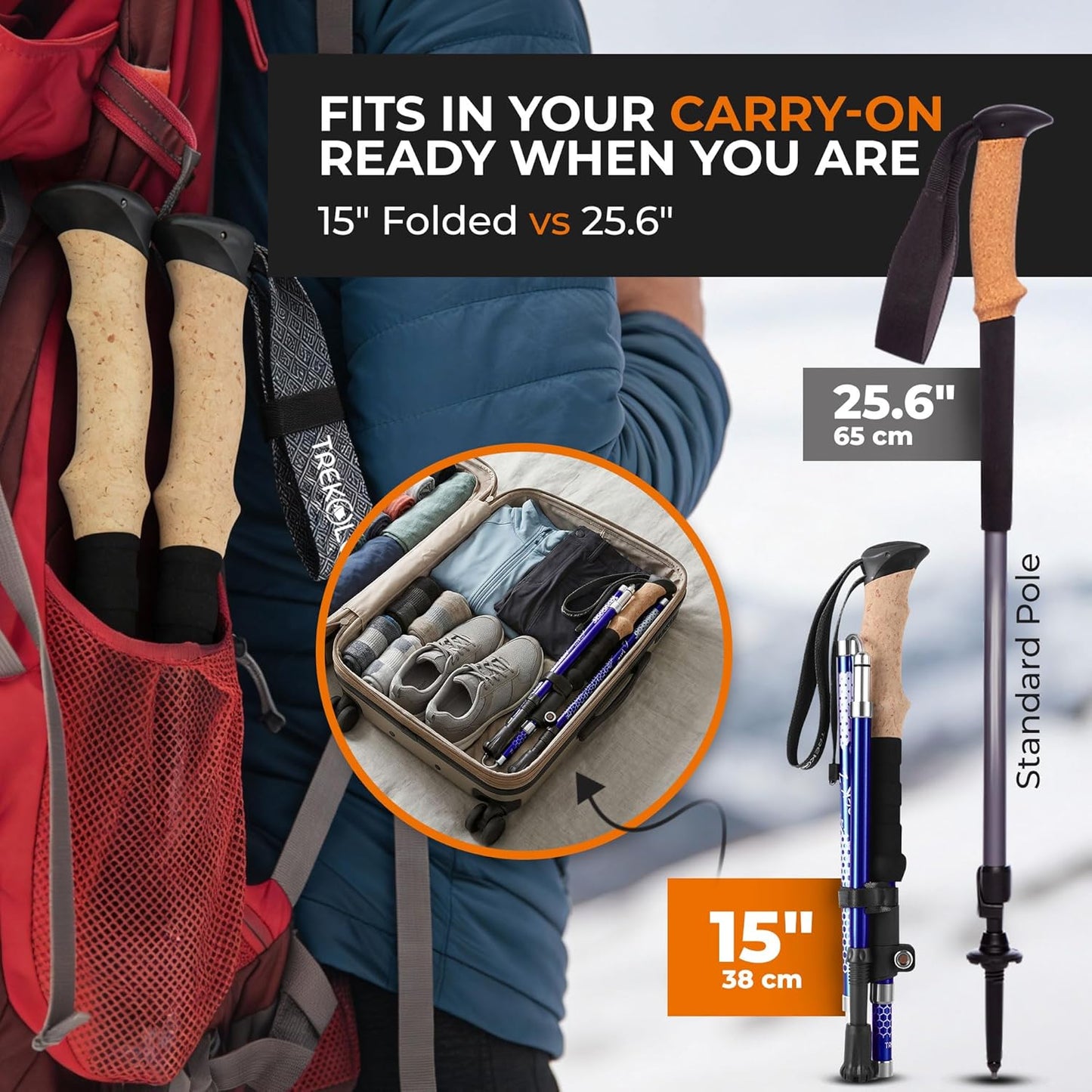Trekology Trek-Z Collapsible Hiking & Trekking Poles - Balance Support for Seniors, Women, and Men, 2pc Per Set