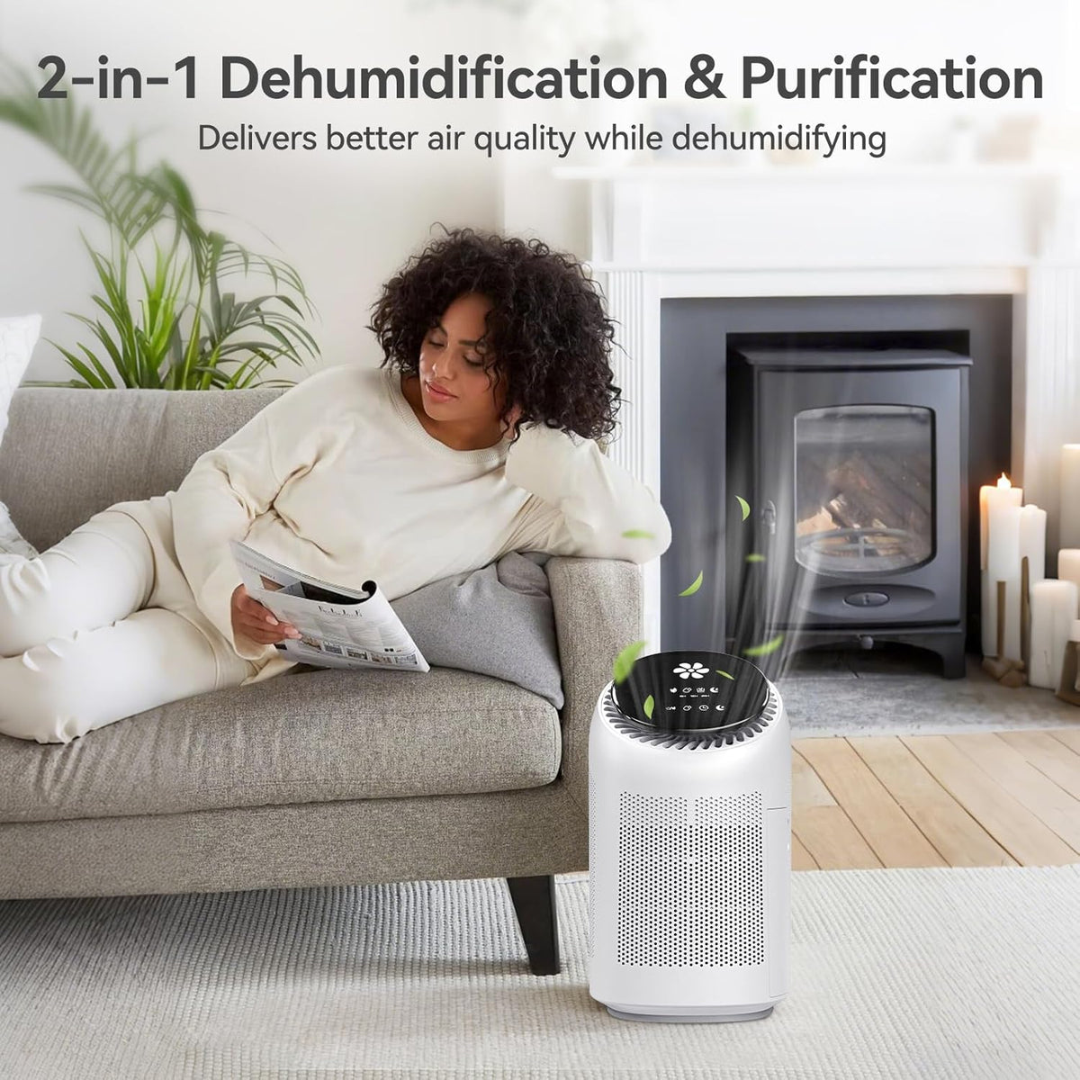 Dehumidifier with Purification Function for Home, Small Dehumidifier for Bedroom with Drain Hose, HEPA Filter & Auto-Off, 32dB Ultra-Quiet Sleep Mode, Ideal for Bedroom, Bathroom, Closet, RV