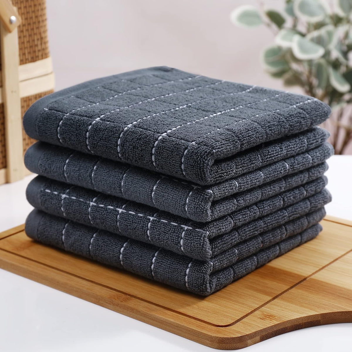 Homaxy 100% Cotton Terry Kitchen Towels, 6 Pack, Dark Grey