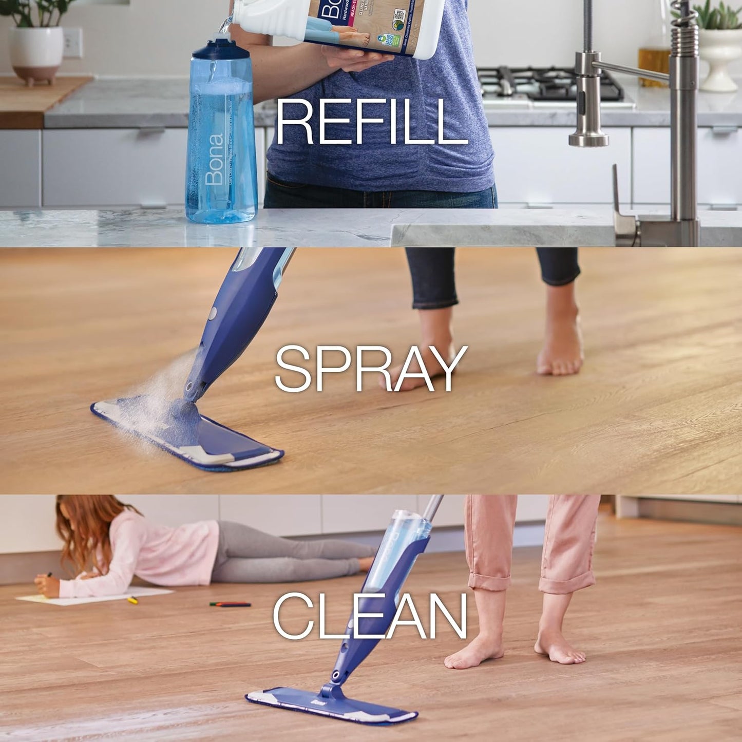 Bona Hardwood Floor Cleaner Refill - 128 fl oz - Unscented - Refill for Bona Spray Mops and Spray Bottles - Residue-Free Floor Cleaning Solution for Wood Floors