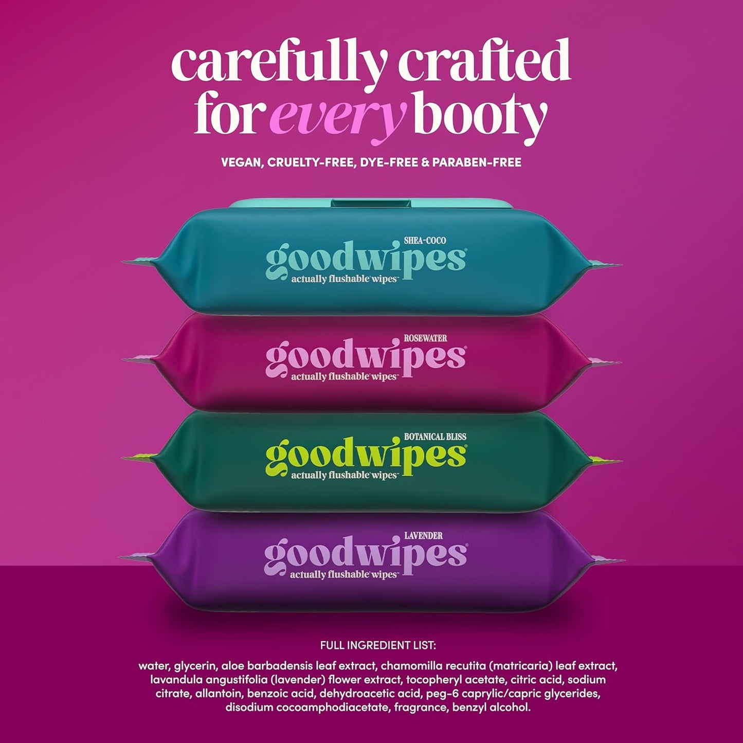 goodwipes Flushable Wipes for Adults - Rosewater Butt Wipes for Women & Men, Septic Safe, Toilet & Bathroom Essentials, Extra Large, 318 Count (6 Packs and 1 Travel Pack)