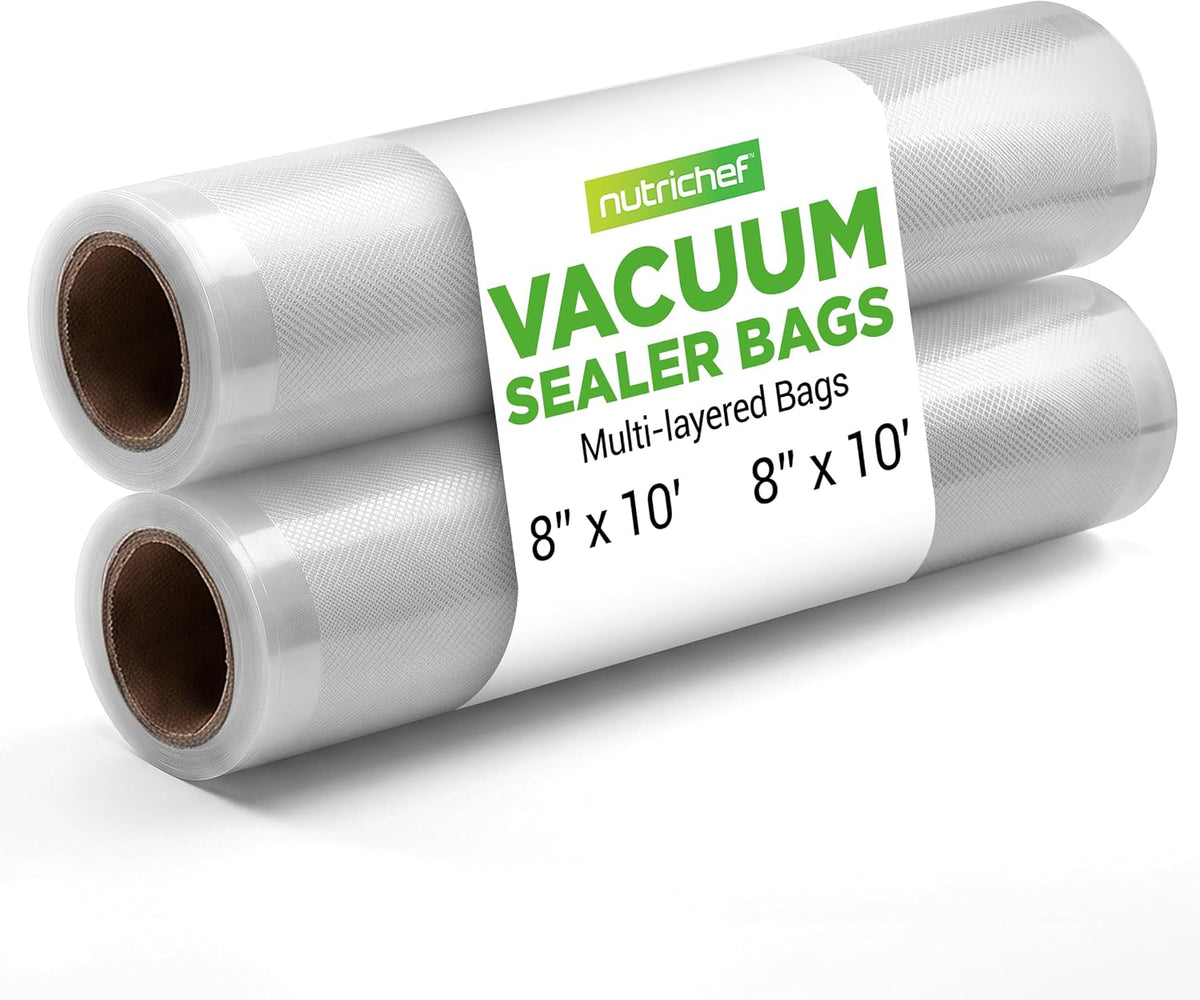 NutriChef Vacuum Sealer Bags 8x50 Rolls 2 pack Compatible with All Brands, Commercial Grade, Heavy Duty, Great for vac storage, Meal Prep or Sous Vide