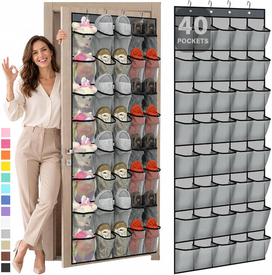 Windyun 1 Pcs 40 Pocket Over The Door Shoe Organizer, Gray