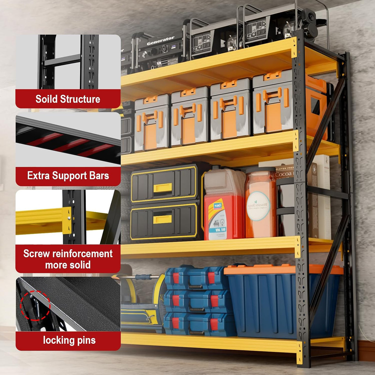 32W x 20D x 63H Garage Shelving Heavy Duty Yellow+Black