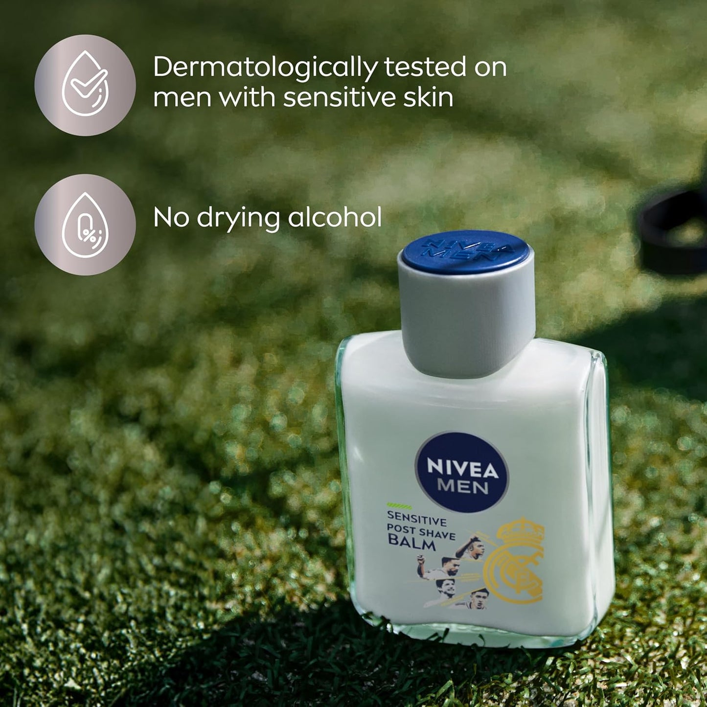 NIVEA MEN Real Madrid Limited Edition Design Sensitive Post Shave Balm, with VitaminPro Complex, Alcohol Free After Shave Balm for Men, 3.3 Fl Oz Bottle, Pack of 3