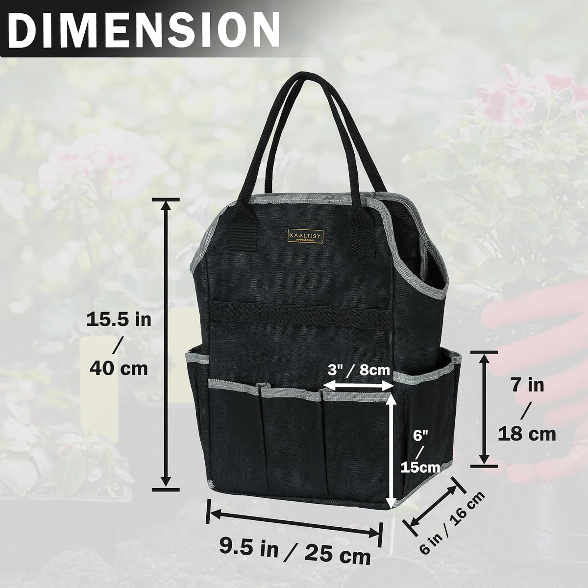 Garden Tool Bag | Heavy-Duty 16oz Waxed Canvas Garden Tool Tote with 8 Pockets | L9.5" x W6" x H15.5" | Tools Storage Bag for Gardeners, Portable Tool Organizer for Garden Essentials
