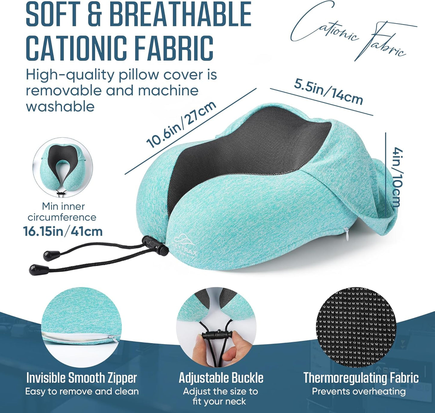 Travel Pillow with Extra Large Hood for Airplane Long Flights Privacy and Comfort Memory Foam with Skin-Friendly Cover for Road Trip Head&Neck Support for Plane Office Cars Sleeping & Rest (Mint Blue)