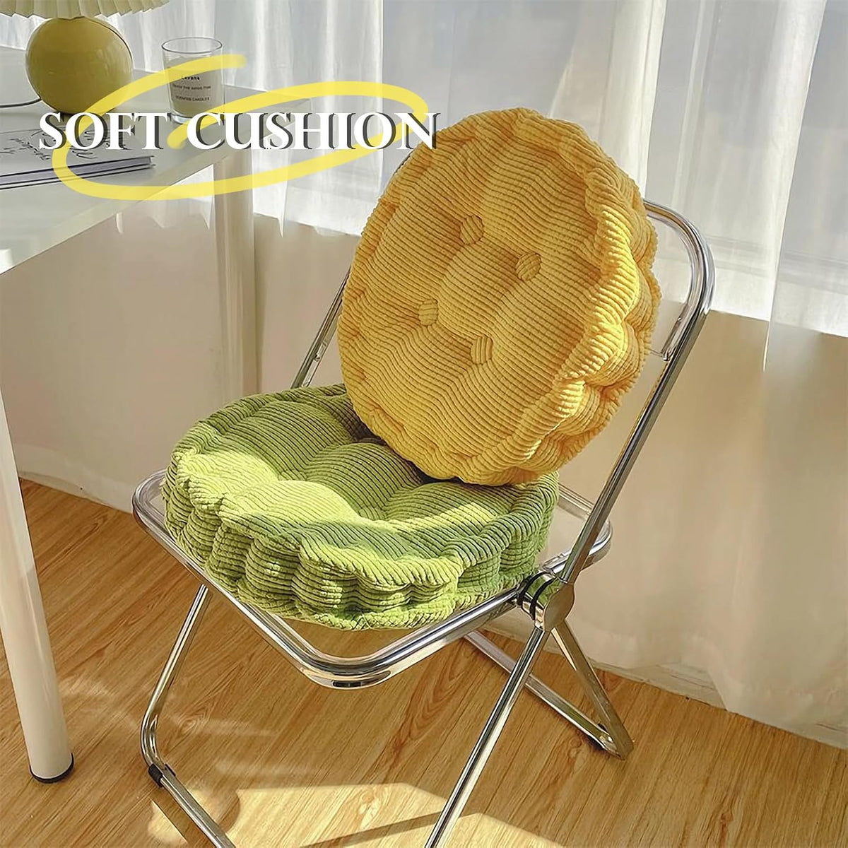 Orange Set of 2 Square and Round Floor Cushion for Adults Yoga