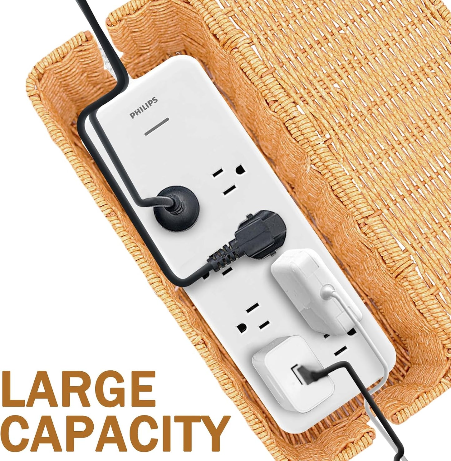 2PCS Cable Management Box, Handmade Rattan Cable Organizer Cord Basket | Open Slots Cords Hider Box Under Desk Cord Organizer for Computer Router USB Hub & Power Strip