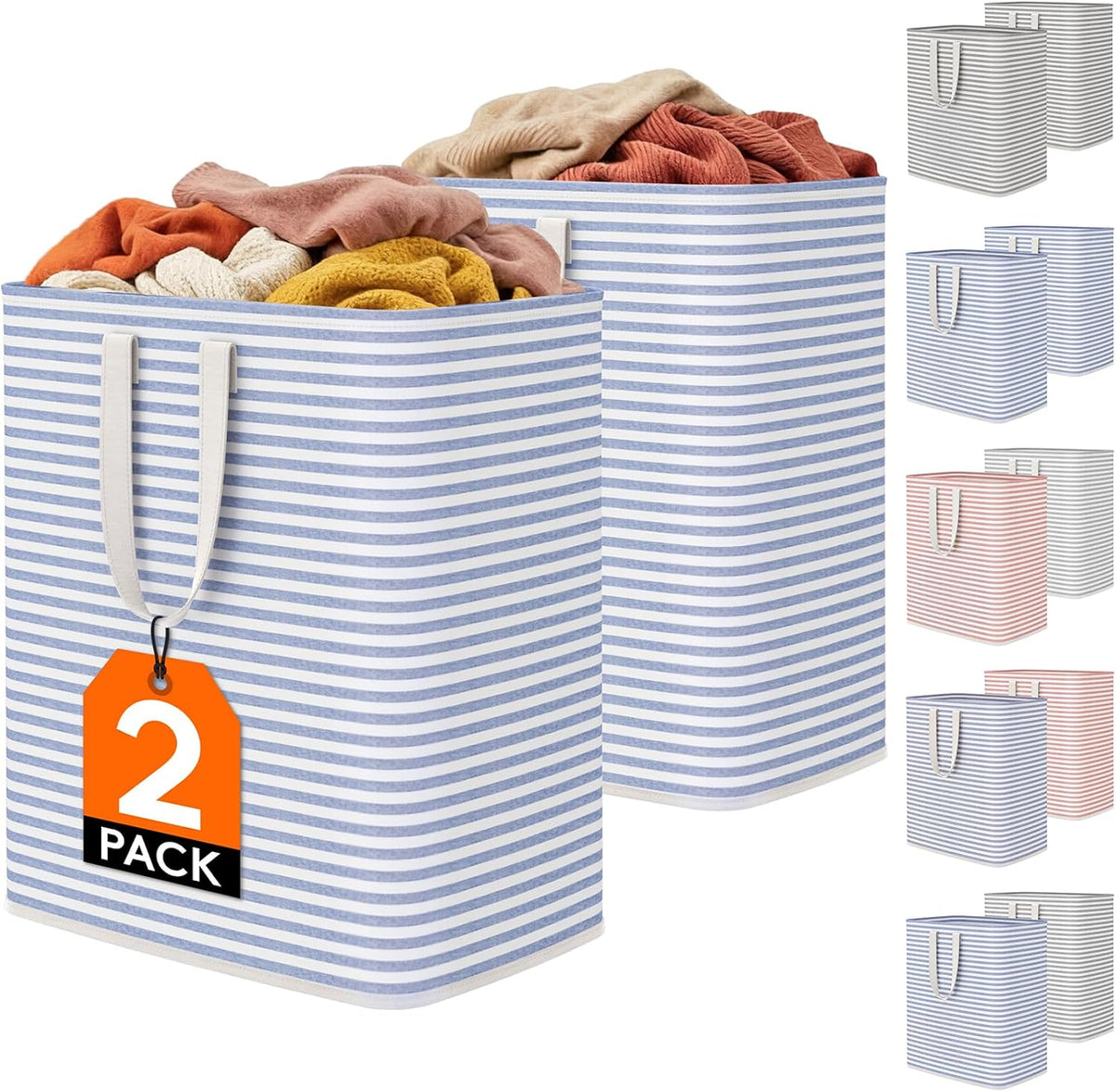 Lifewit 100L Large Laundry Baskets, 2 Pack, Reinforced Handles, Blue
