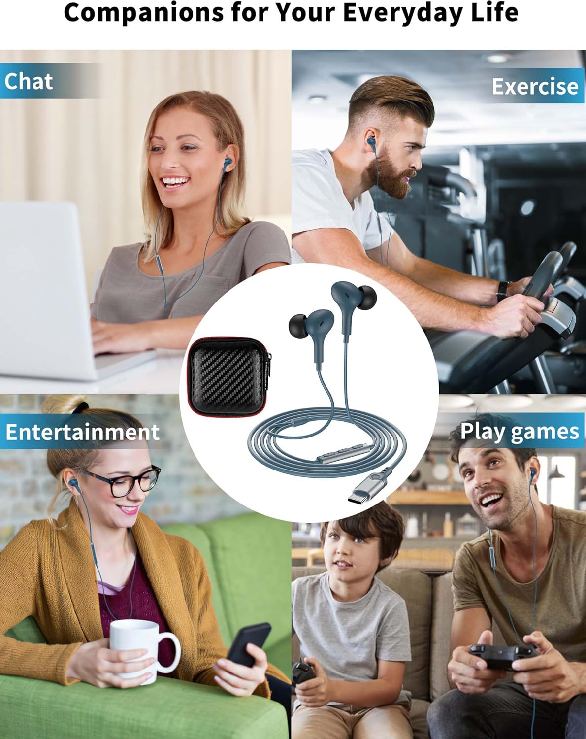 USB C Headphone for Samsung S26 S25 FE S24 A16 A17 Wired Earbuds Magnetic in-Ear Type C Earphone with Microphone Volume Control Bass Stereo Noise Canceling for iPhone 17 Pro Max 16 16e 15 Pixel 10a 9a
