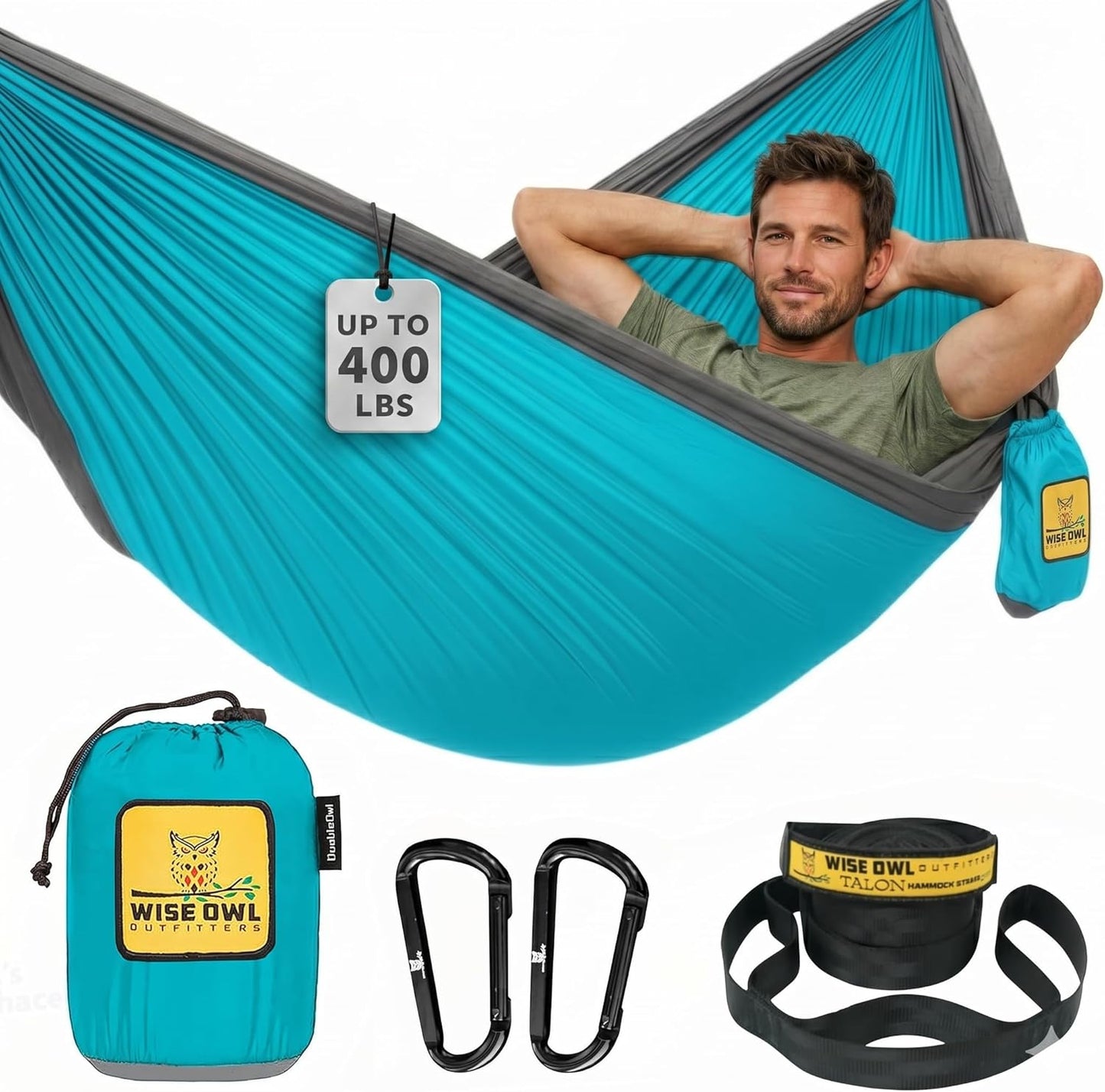 Wise Owl Outfitters Camping Hammock – up to 500lbs Portable Hammock with Tree Straps - Travel, Backpacking, Hiking, Outdoors Camping Gear - Single or Double