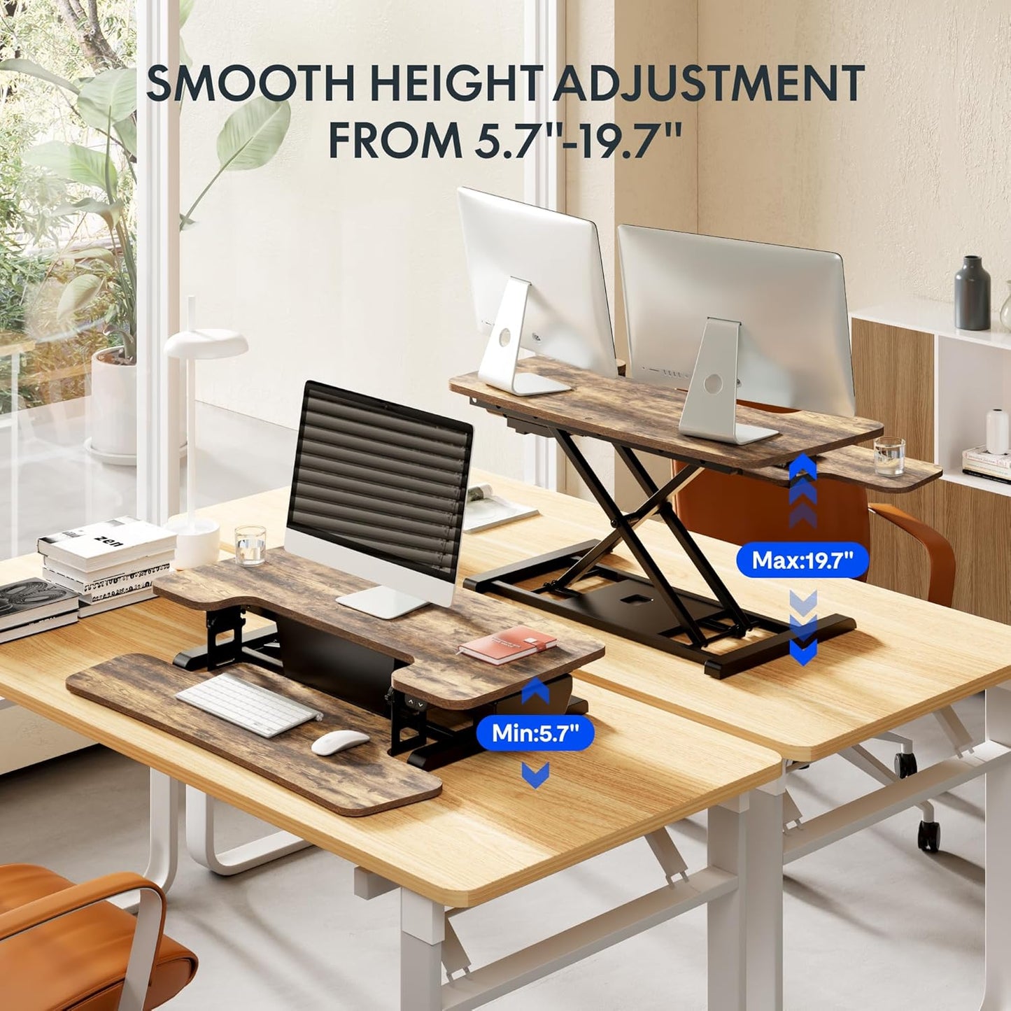 FLEXISPOT 35" Electric Standing Desk Converter, Height Adjustable Motorized Desk Riser for Computer Monitors & Laptop Workstation, Rustic Color
