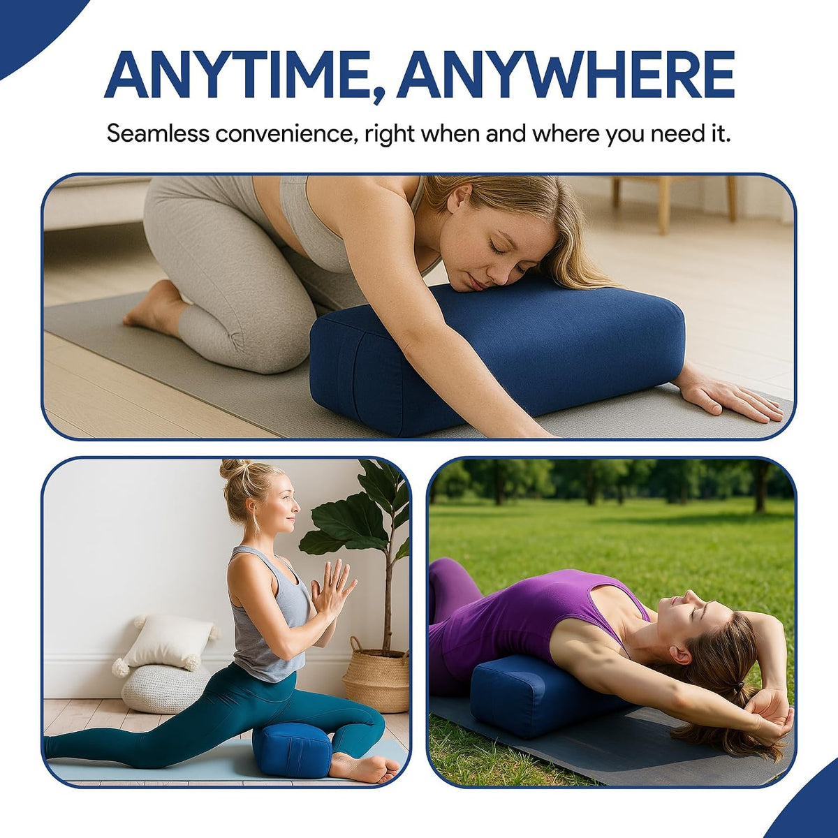 Rectangular Yoga Bolster Pillow for Meditation, Yoga & Back Support – Soft Meditation Cushion with Removable Hand Wash Cotton Cover & Carry Handle (Blue)