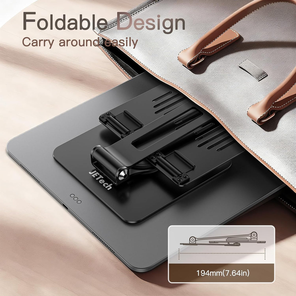 JETech Tablet Stand, Adjustable Swivel Desktop Holder with 360 Degree Rotating Base, Foldable Cradle for iPad/iPad Air/Pro/Mini, Galaxy Tab A11/A9/S11/S10 FE, Tab/Phones(4-13"), Black